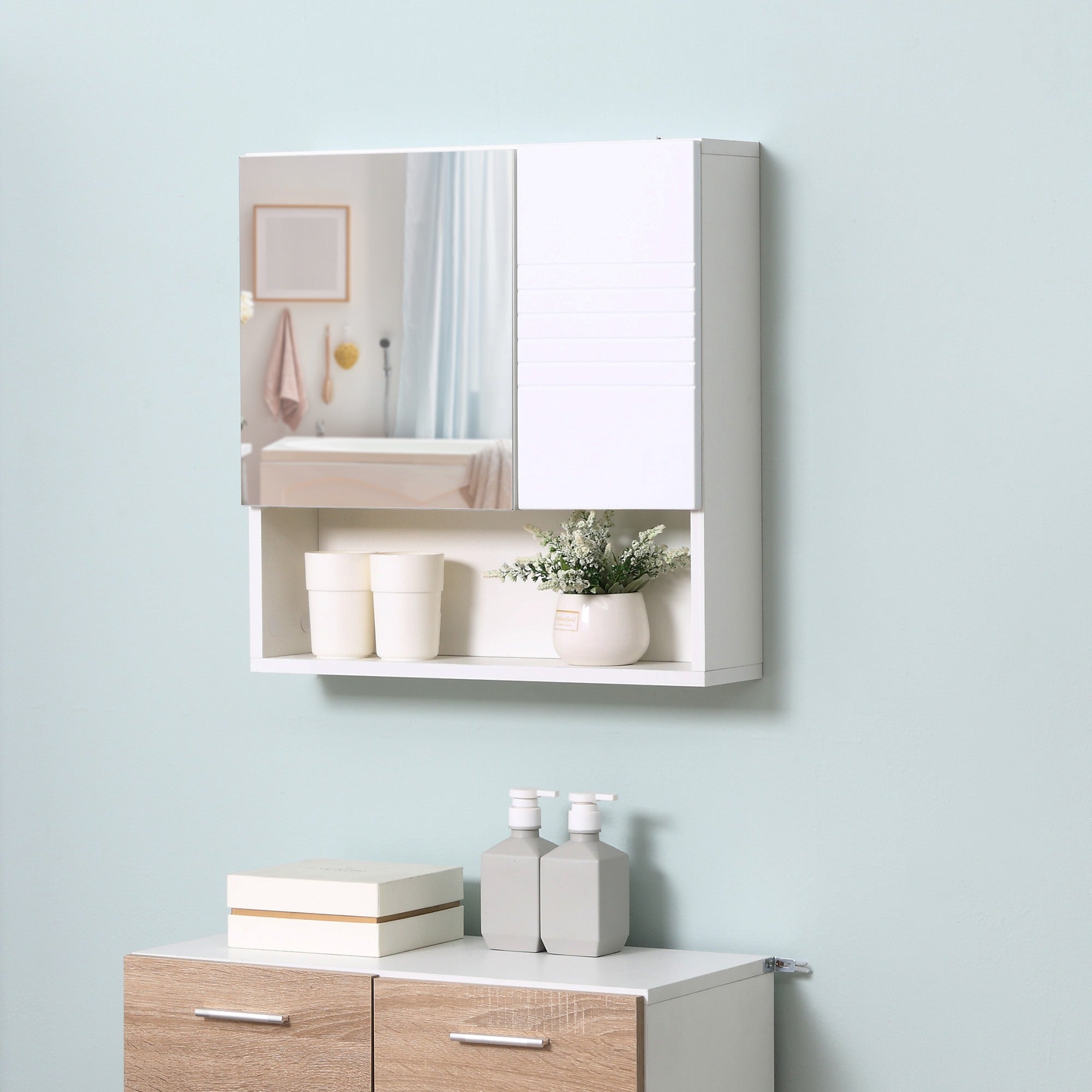 EasyComfort Armadietto Specchiera Bagno, Mobiletto Bagno Pensile with Fissaggio a Muro, 54x15x55cm, white
