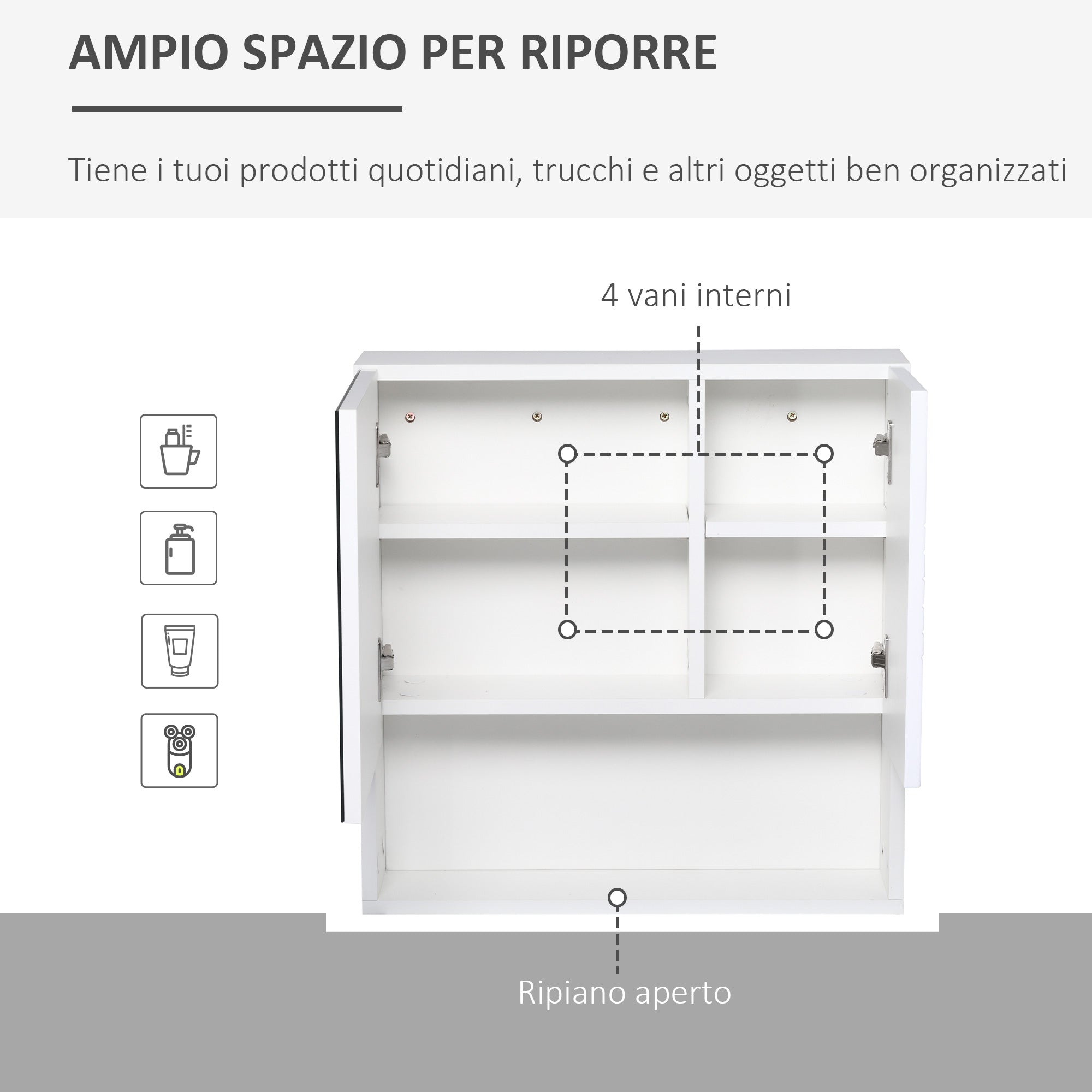 EasyComfort Armadietto Specchiera Bagno, Mobiletto Bagno Pensile with Fissaggio a Muro, 54x15x55cm, white