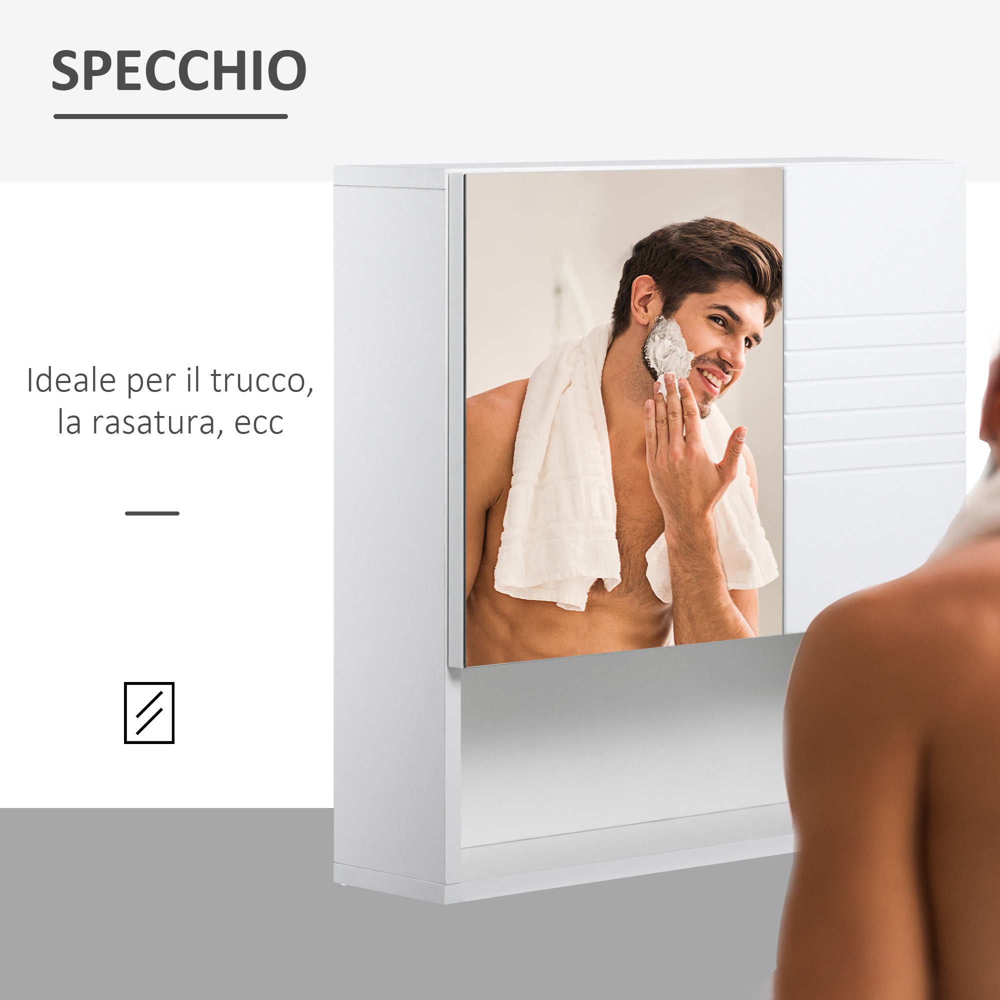 EasyComfort Armadietto Specchiera Bagno, Mobiletto Bagno Pensile with Fissaggio a Muro, 54x15x55cm, white