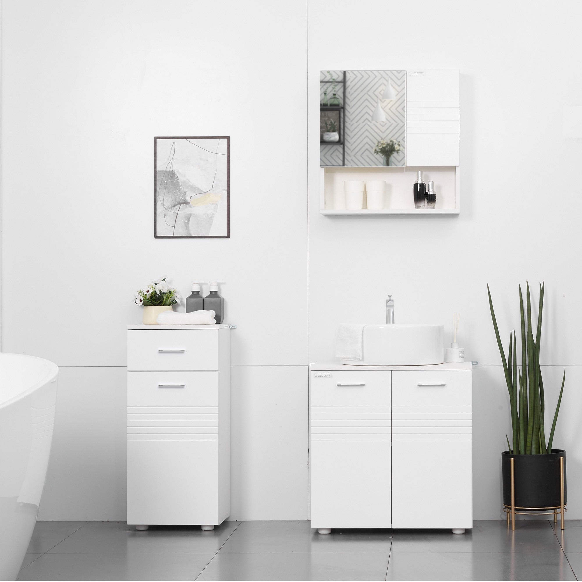 Easycomfort Mobile Bagno in Legno with Cassetto e Armadietto 1 Anta with Mensole, 35x30x77.5cm
