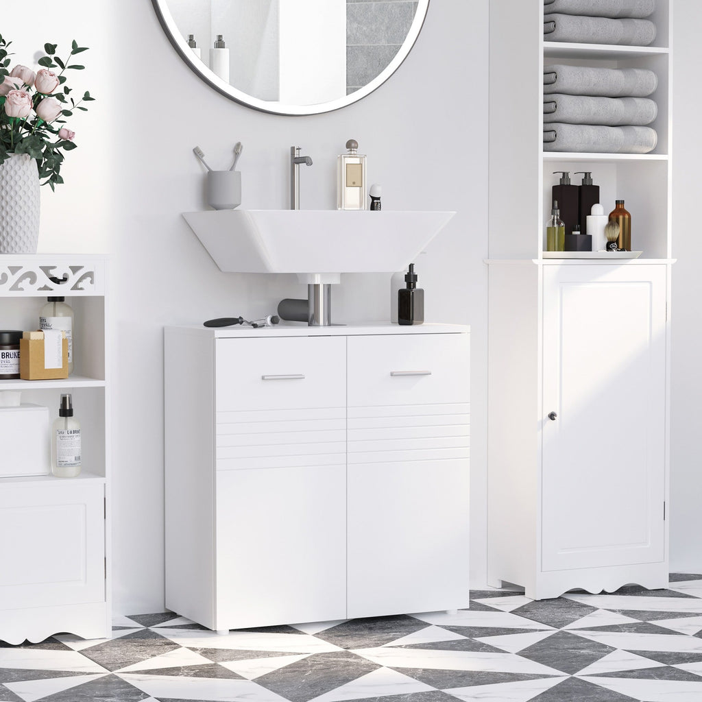 Easycomfort Mobile Sottolavabo per Bagno a 2 Ante, Armadietto Salvaspazio per Lavandino in Legno with Mensola Regolabile, white