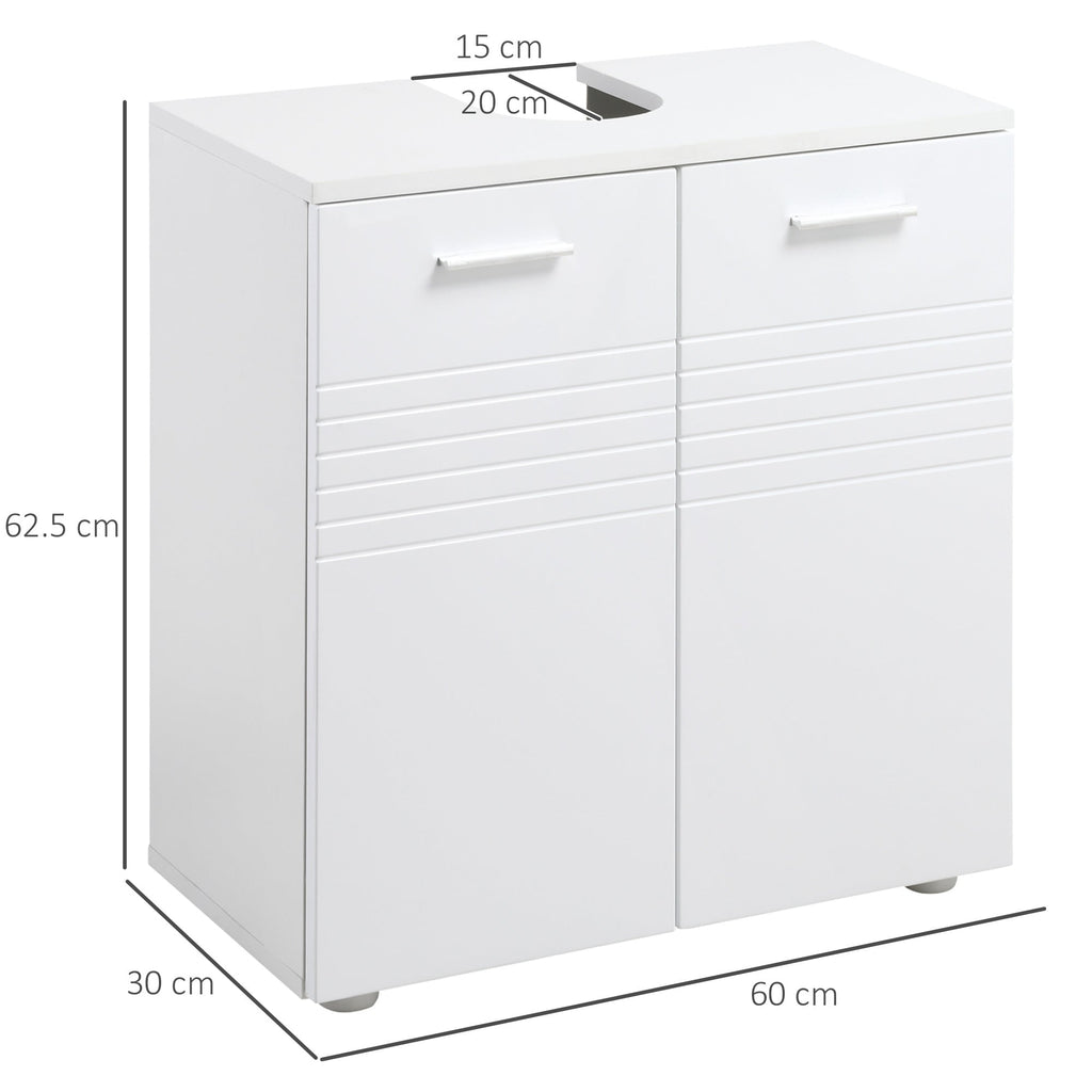 Easycomfort Mobile Sottolavabo per Bagno a 2 Ante, Armadietto Salvaspazio per Lavandino in Legno with Mensola Regolabile, white