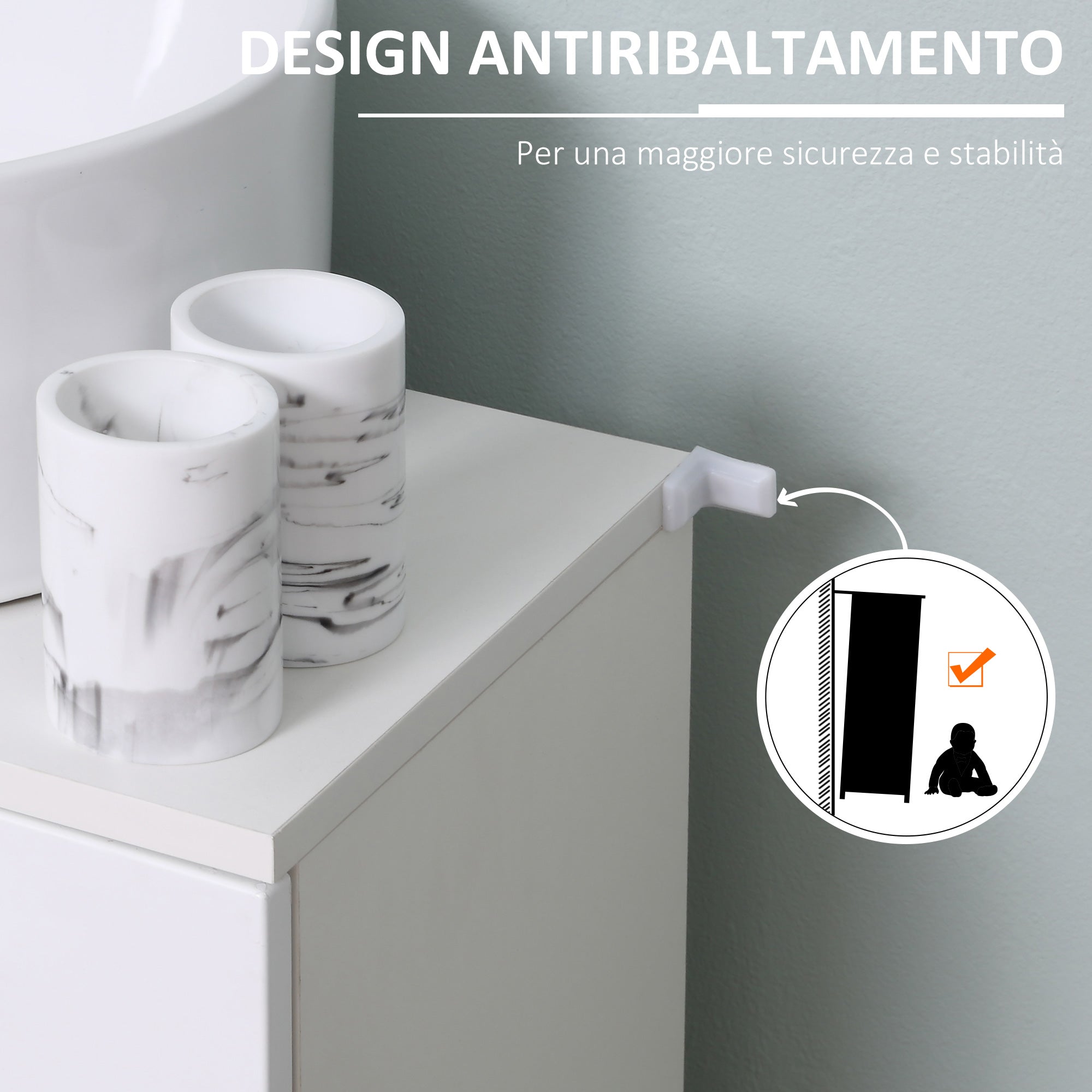 Easycomfort Mobile Sottolavabo per Bagno a 2 Ante, Armadietto Salvaspazio per Lavandino in Legno with Mensola Regolabile, white