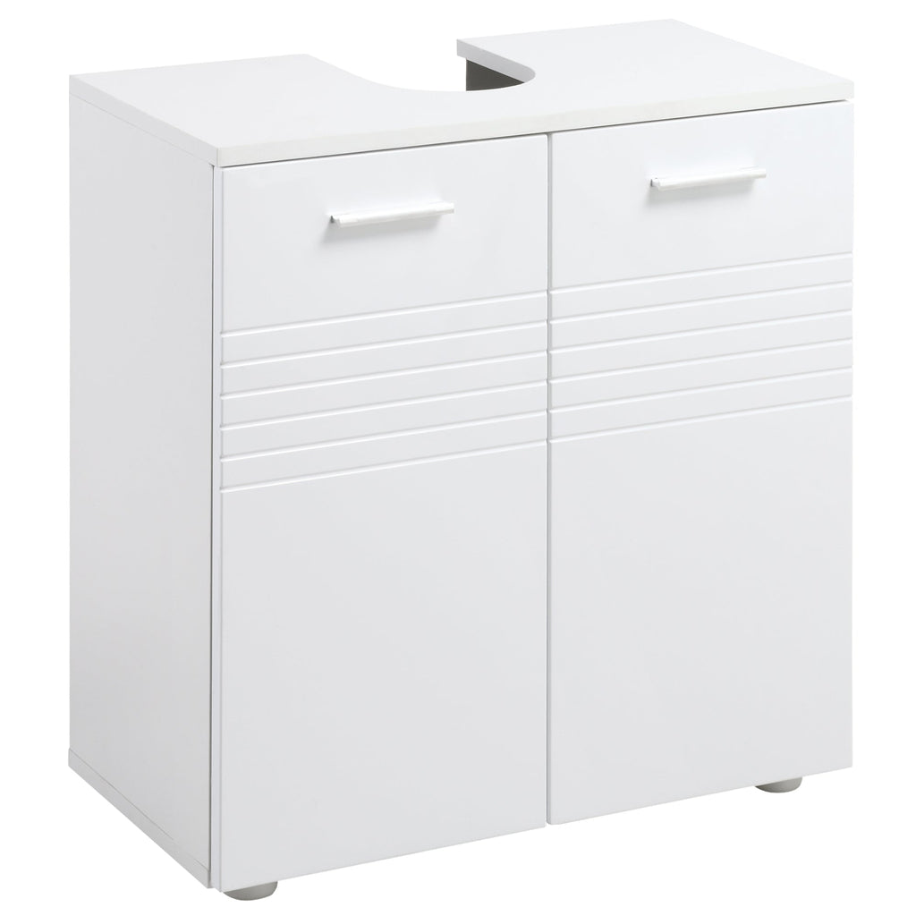 Easycomfort Mobile Sottolavabo per Bagno a 2 Ante, Armadietto Salvaspazio per Lavandino in Legno with Mensola Regolabile, white