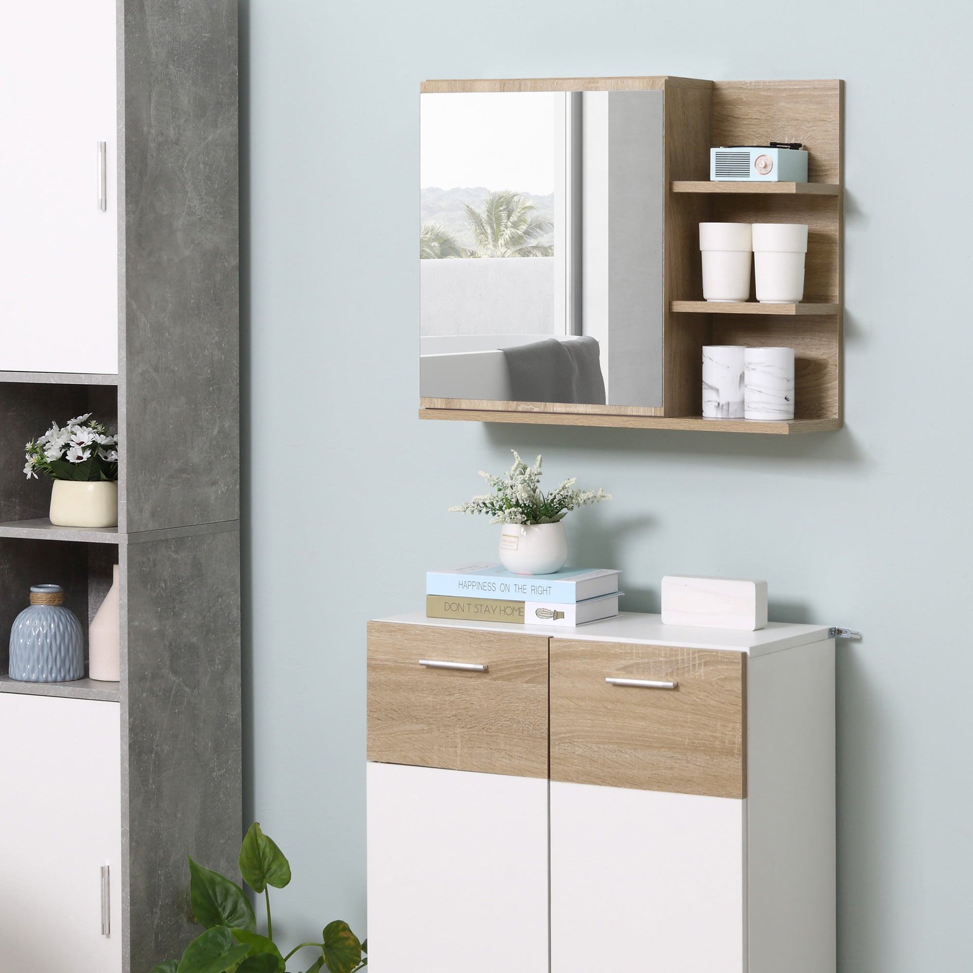 EasyComfort badkamerkast met spiegel en 3 zijvakken 60x18x50 cm