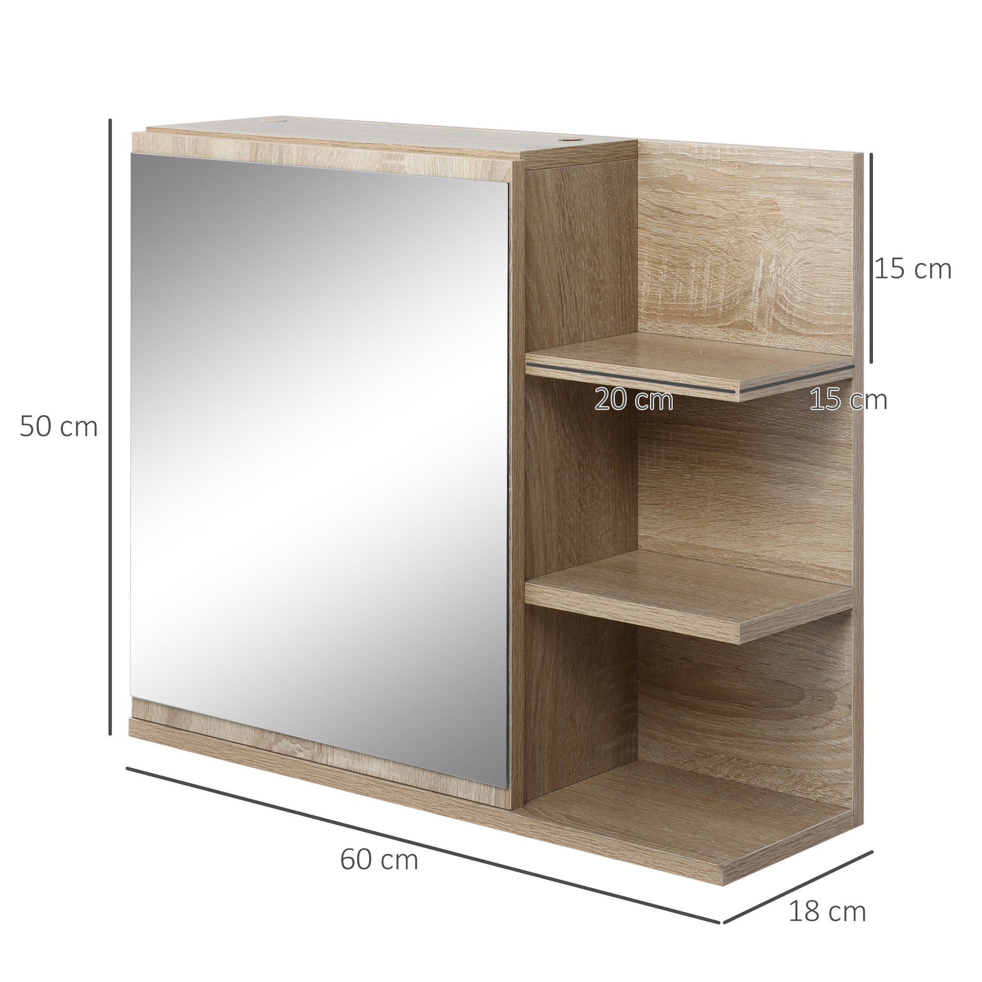EasyComfort badkamerkast met spiegel en 3 zijvakken 60x18x50 cm