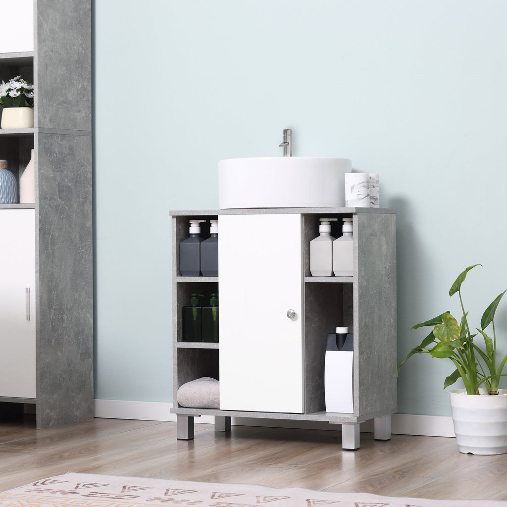 Easycomfort Mobiletto Sottolavandino with Intaglio a U e 6 Ripiani in Legno, 60x30x68cm - white, Grigio