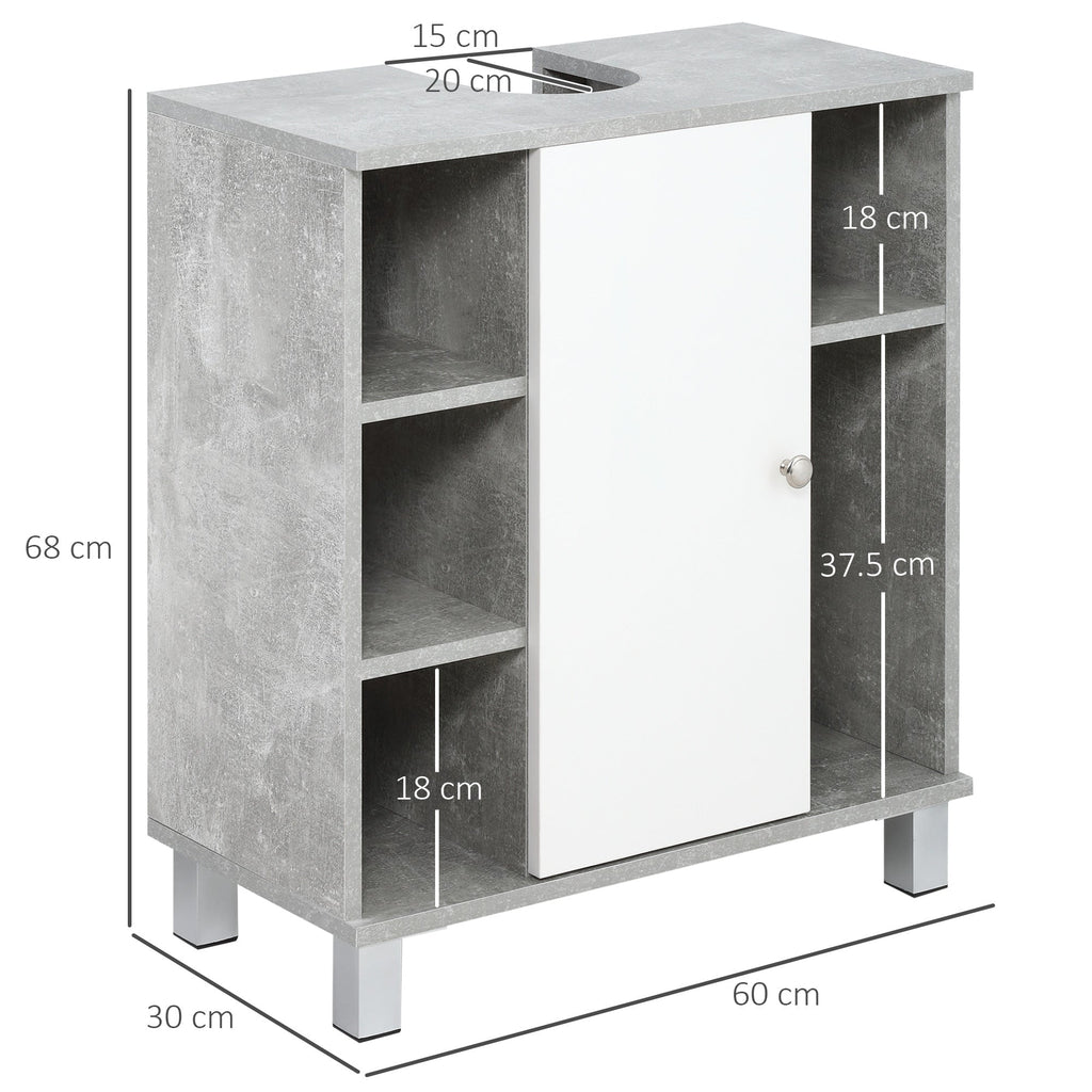Easycomfort Mobiletto Sottolavandino with Intaglio a U e 6 Ripiani in Legno, 60x30x68cm - white, Grigio