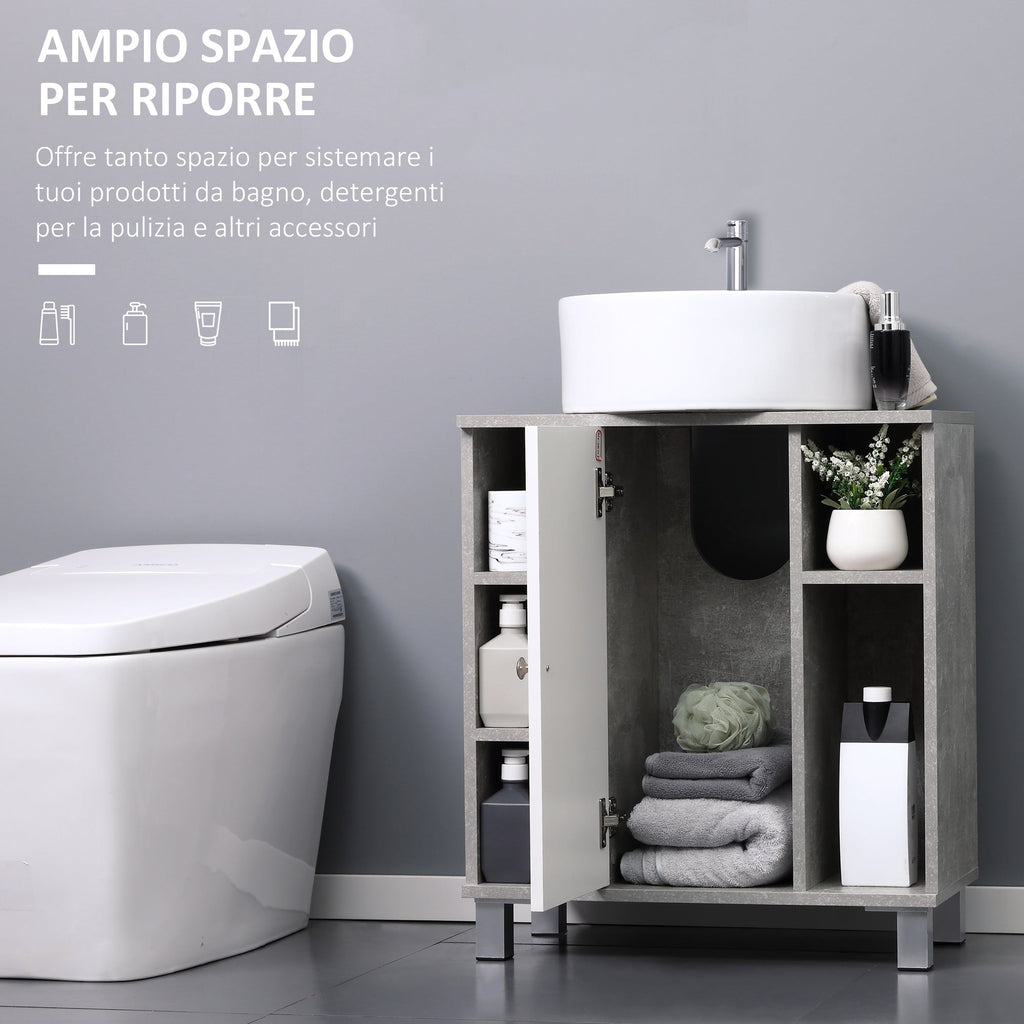 Easycomfort Mobiletto Sottolavandino with Intaglio a U e 6 Ripiani in Legno, 60x30x68cm - white, Grigio