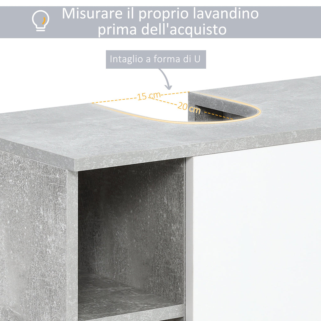 Easycomfort Mobiletto Sottolavandino with Intaglio a U e 6 Ripiani in Legno, 60x30x68cm - white, Grigio