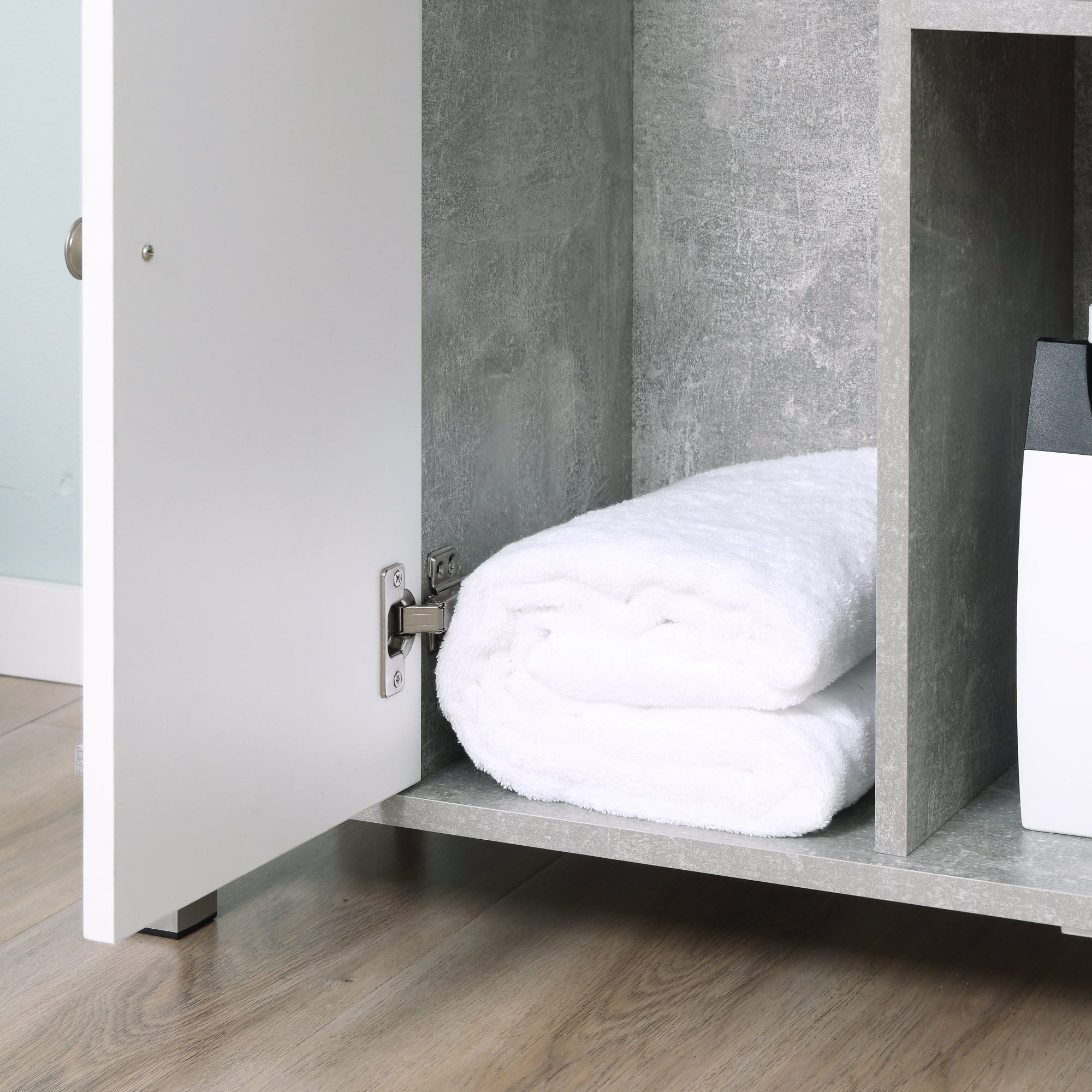Easycomfort Mobiletto Sottolavandino with Intaglio a U e 6 Ripiani in Legno, 60x30x68cm - white, Grigio