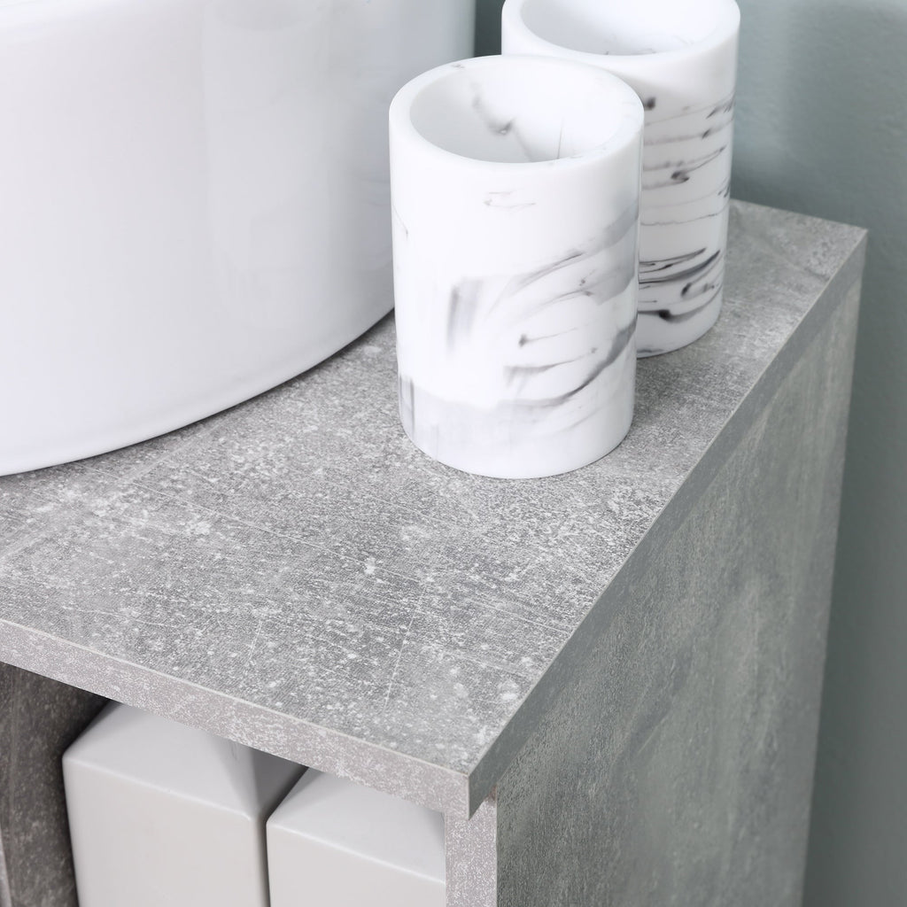 Easycomfort Mobiletto Sottolavandino with Intaglio a U e 6 Ripiani in Legno, 60x30x68cm - white, Grigio