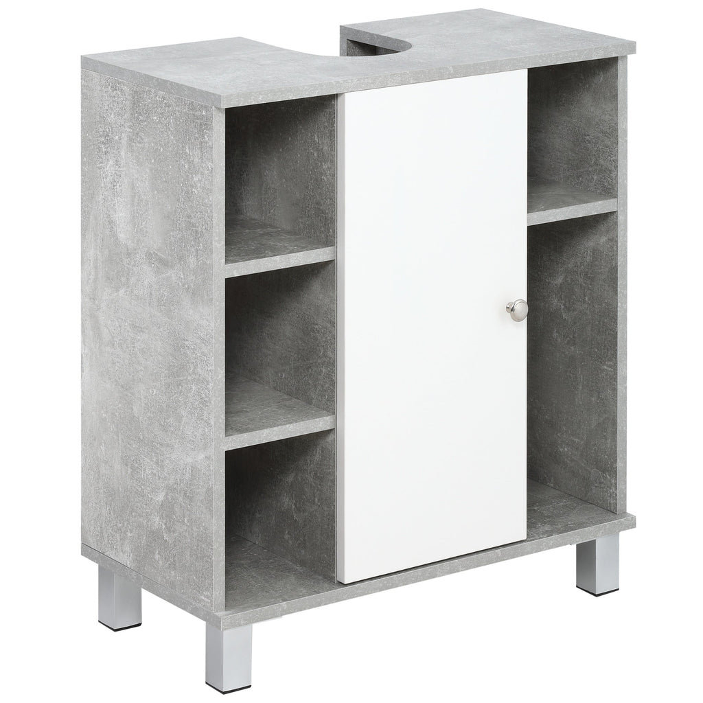 Easycomfort Mobiletto Sottolavandino with Intaglio a U e 6 Ripiani in Legno, 60x30x68cm - white, Grigio
