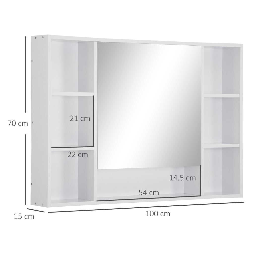 Easycomfort Specchiera Bagno with Mensole Aperte e Armadietto with Anta Specchiata, Mobiletto Bagno Salvaspazio white, 100x15x70cm