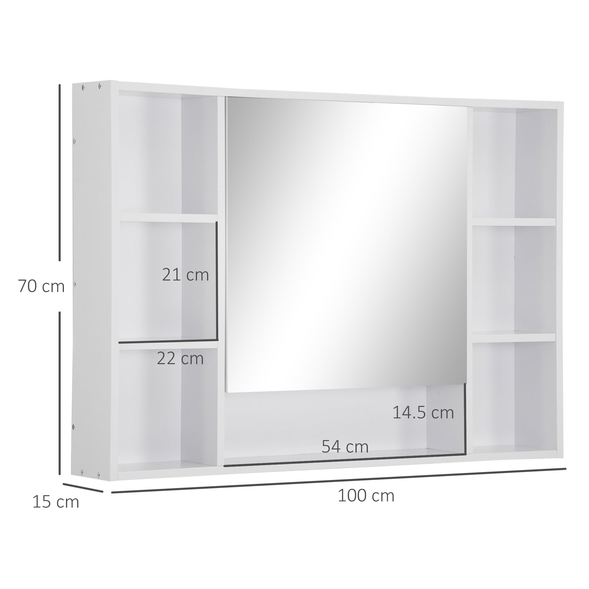 Easycomfort Specchiera Bagno with Mensole Aperte e Armadietto with Anta Specchiata, Mobiletto Bagno Salvaspazio white, 100x15x70cm