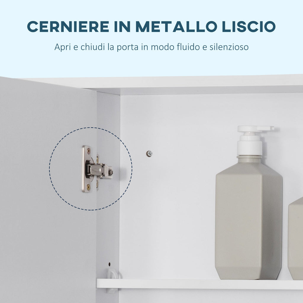 Easycomfort Specchiera Bagno with Mensole Aperte e Armadietto with Anta Specchiata, Mobiletto Bagno Salvaspazio white, 100x15x70cm
