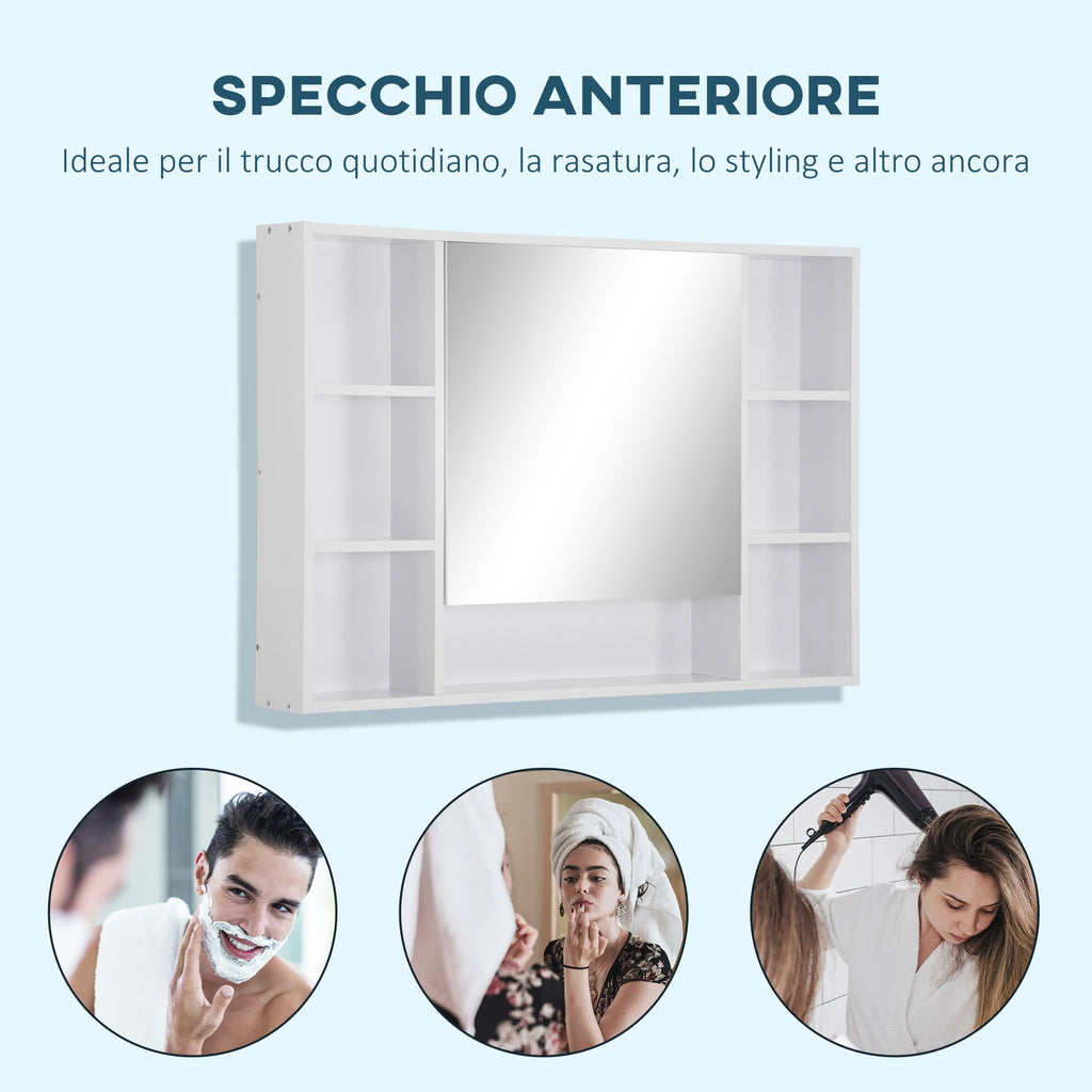 Easycomfort Specchiera Bagno with Mensole Aperte e Armadietto with Anta Specchiata, Mobiletto Bagno Salvaspazio white, 100x15x70cm