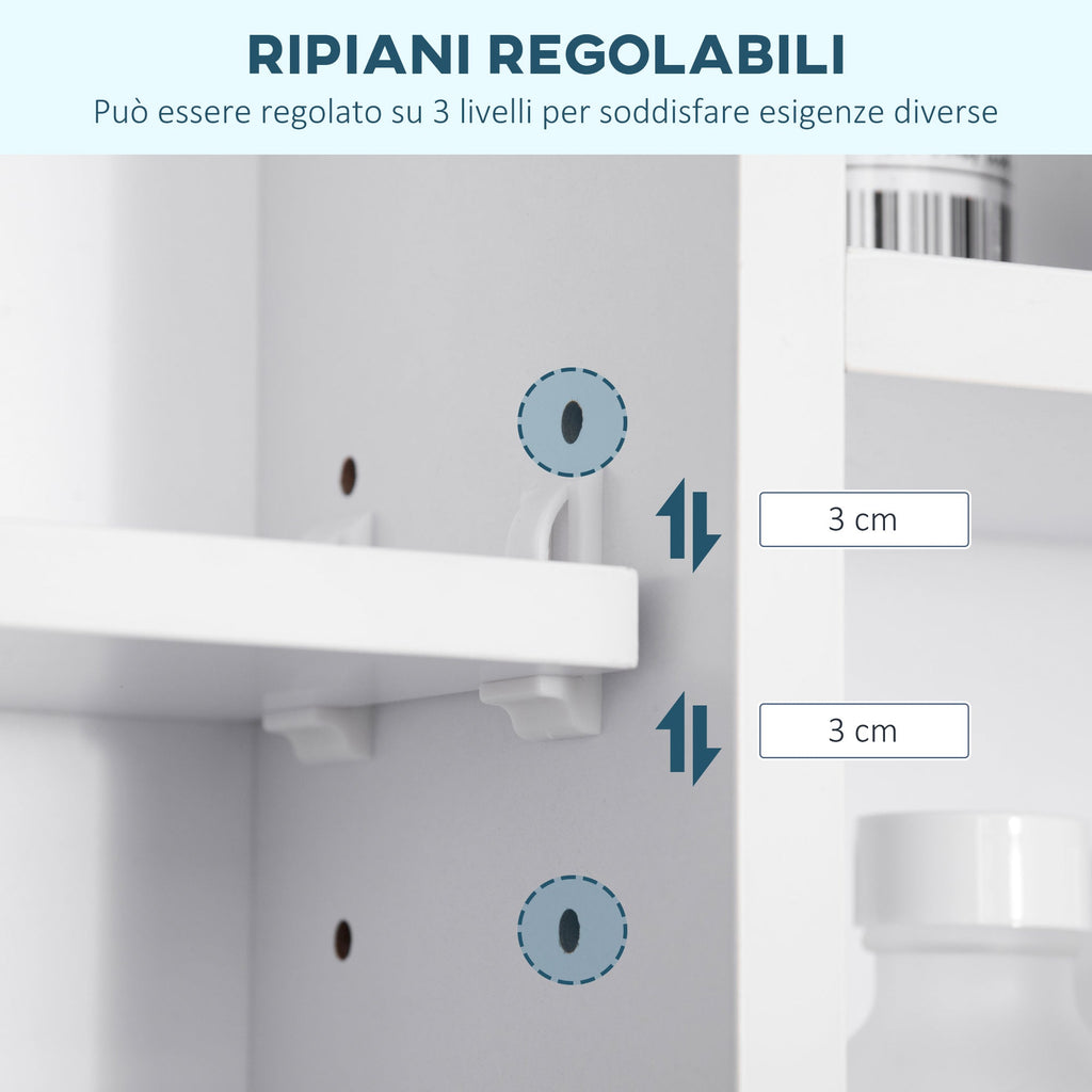 Easycomfort Specchiera Bagno with Mensole Aperte e Armadietto with Anta Specchiata, Mobiletto Bagno Salvaspazio white, 100x15x70cm