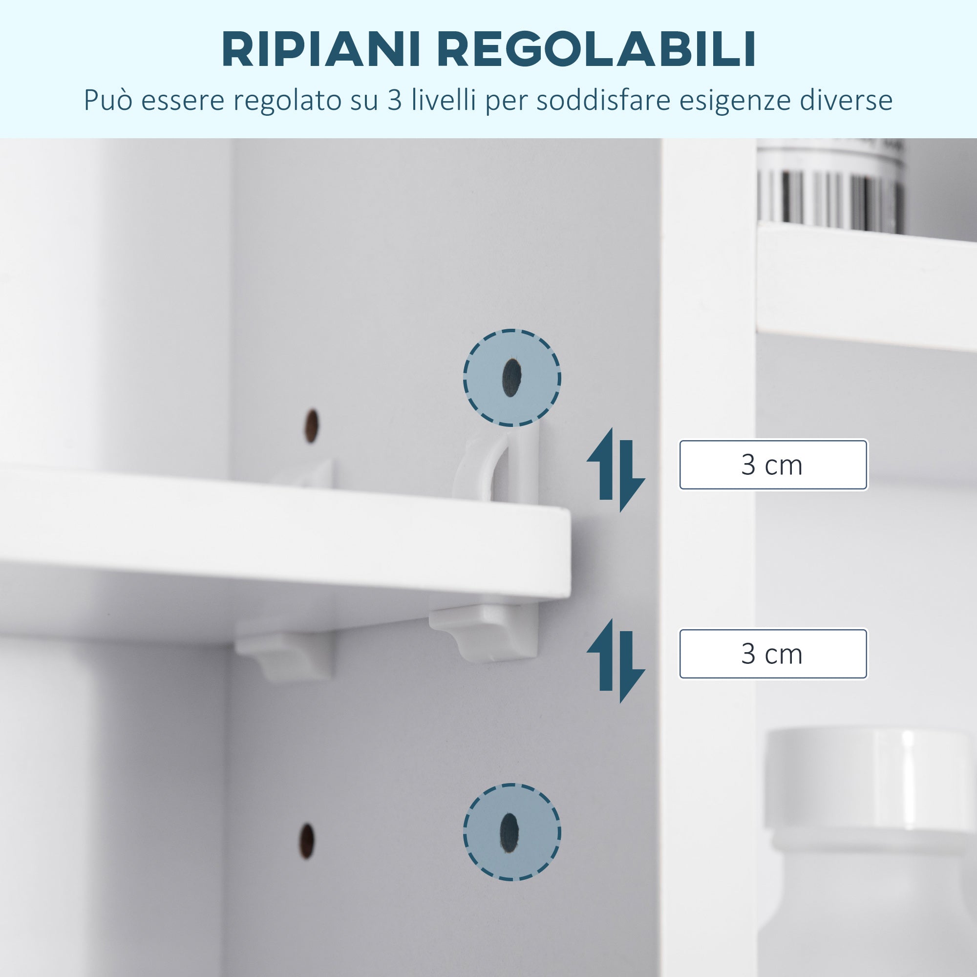 Easycomfort Specchiera Bagno with Mensole Aperte e Armadietto with Anta Specchiata, Mobiletto Bagno Salvaspazio white, 100x15x70cm