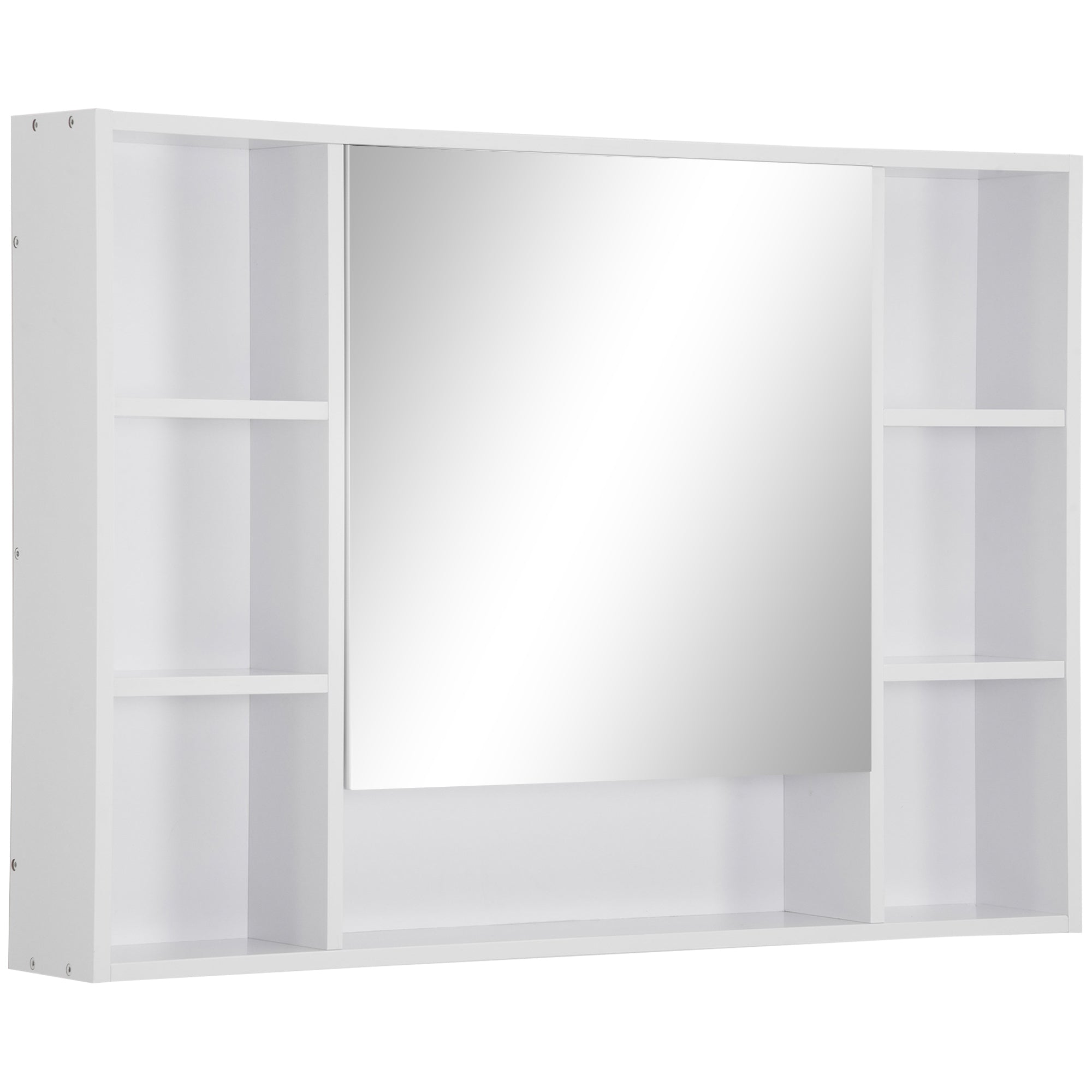 Easycomfort Specchiera Bagno with Mensole Aperte e Armadietto with Anta Specchiata, Mobiletto Bagno Salvaspazio white, 100x15x70cm