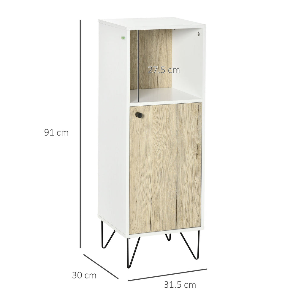 Easycomfort Mobile Bagno with Ripiano Aperto e Armadietto with Anta in Legno, 31.5x30x91cm, Quercia e white