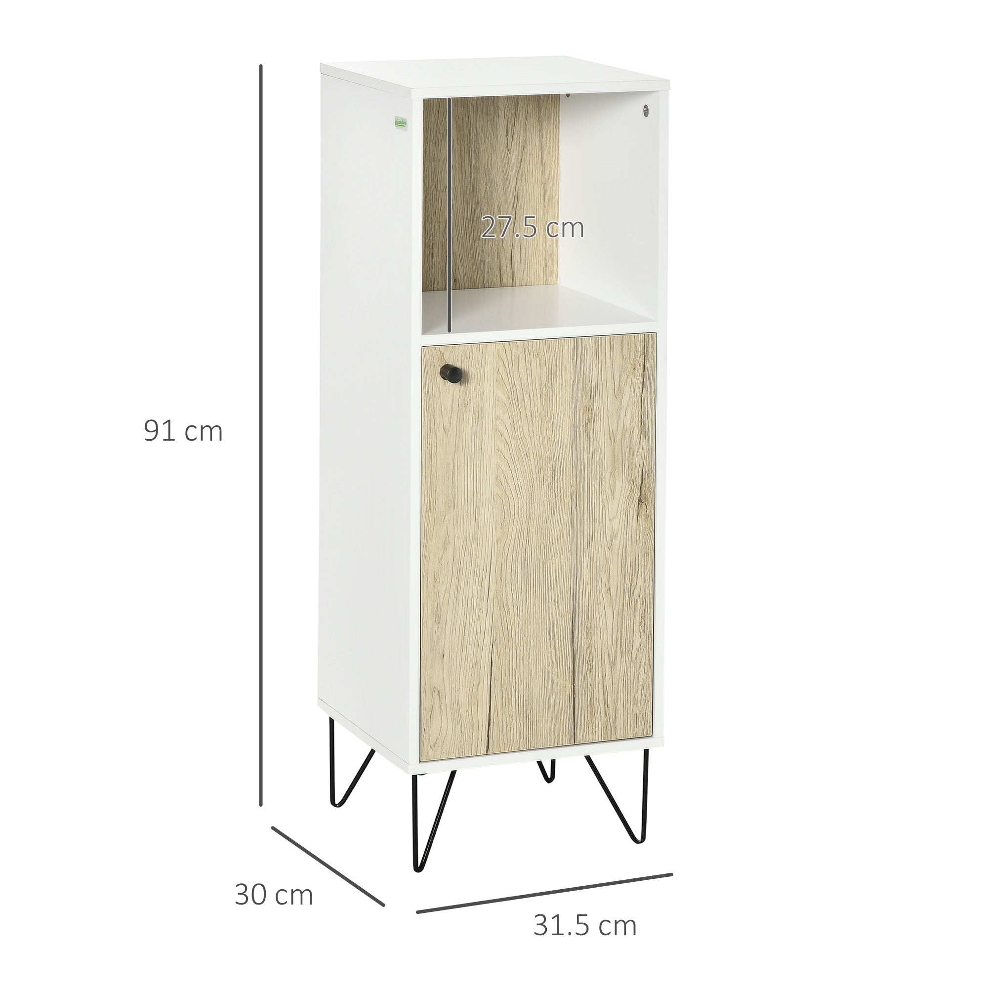 Easycomfort Mobile Bagno with Ripiano Aperto e Armadietto with Anta in Legno, 31.5x30x91cm, Quercia e white