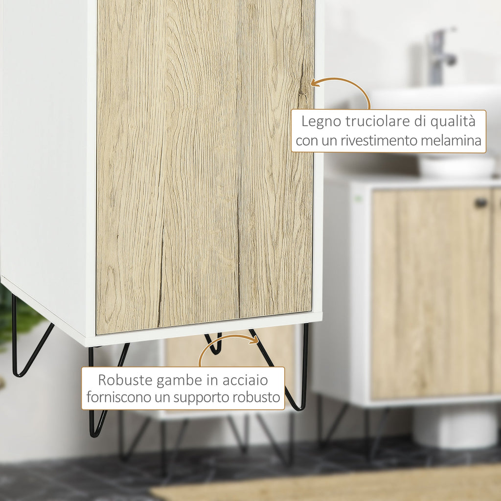 Easycomfort Mobile Bagno with Ripiano Aperto e Armadietto with Anta in Legno, 31.5x30x91cm, Quercia e white