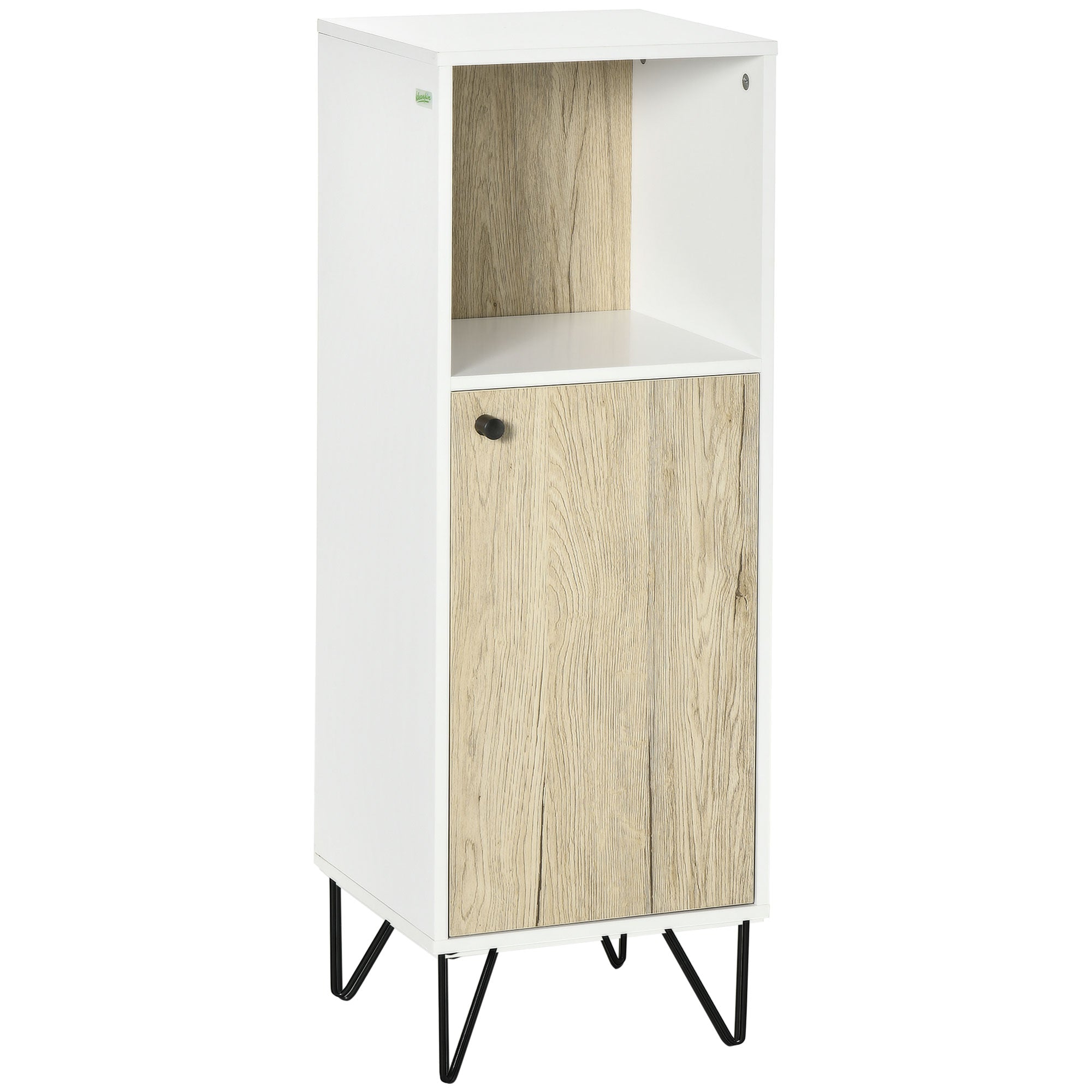 Easycomfort Mobile Bagno with Ripiano Aperto e Armadietto with Anta in Legno, 31.5x30x91cm, Quercia e white