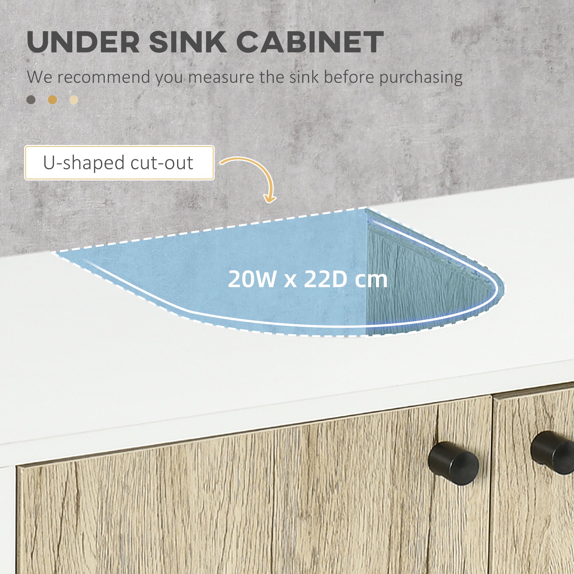 Easycomfort Mobile Bagno Sotto Lavabo a 2 Ante with Ripiano Interno in Truciolato e Acciaio, 60x30x60 cm, white e Rovere