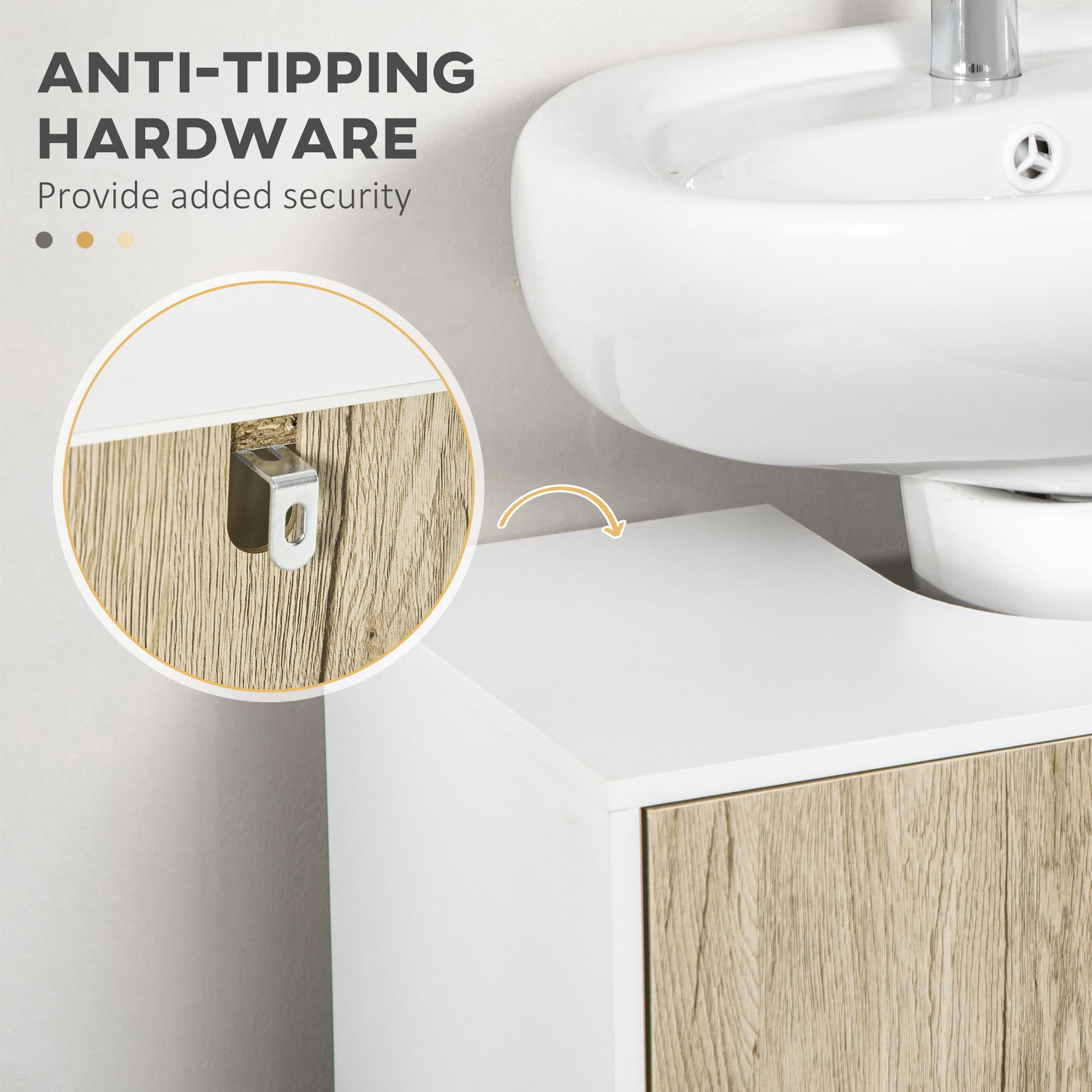 Easycomfort Mobile Bagno Sotto Lavabo a 2 Ante with Ripiano Interno in Truciolato e Acciaio, 60x30x60 cm, white e Rovere
