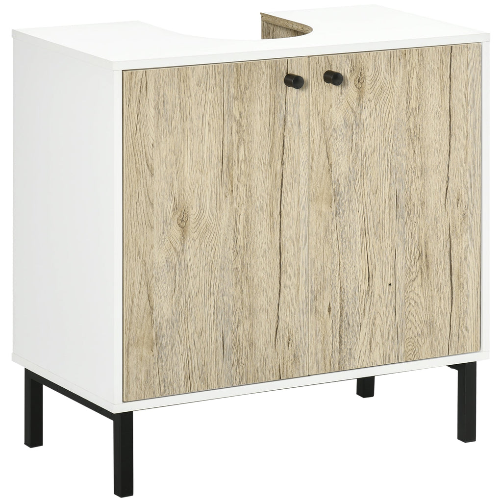 Easycomfort Mobile Bagno Sotto Lavabo a 2 Ante with Ripiano Interno in Truciolato e Acciaio, 60x30x60 cm, white e Rovere