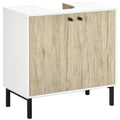 Easycomfort Mobile Bagno Sotto Lavabo a 2 Ante with Ripiano Interno in Truciolato e Acciaio, 60x30x60 cm, white e Rovere