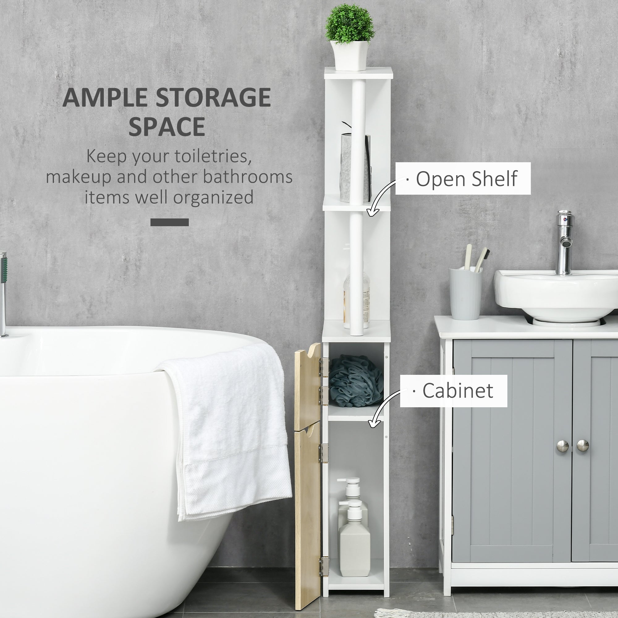 Easycomfort Colonna Bagno with 2 Ripiani e 2 Armadietti, Mobile Alto Salvaspazio 15.2x29.8x118 cm, white e color Legno