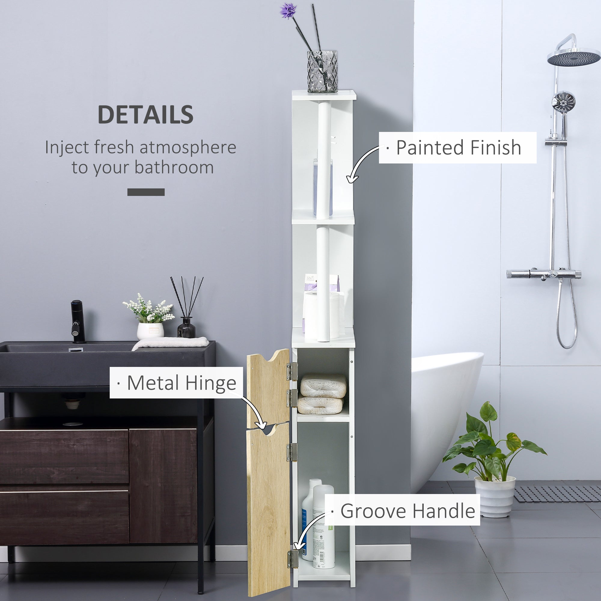 Easycomfort Colonna Bagno with 2 Ripiani e 2 Armadietti, Mobile Alto Salvaspazio 15.2x29.8x118 cm, white e color Legno