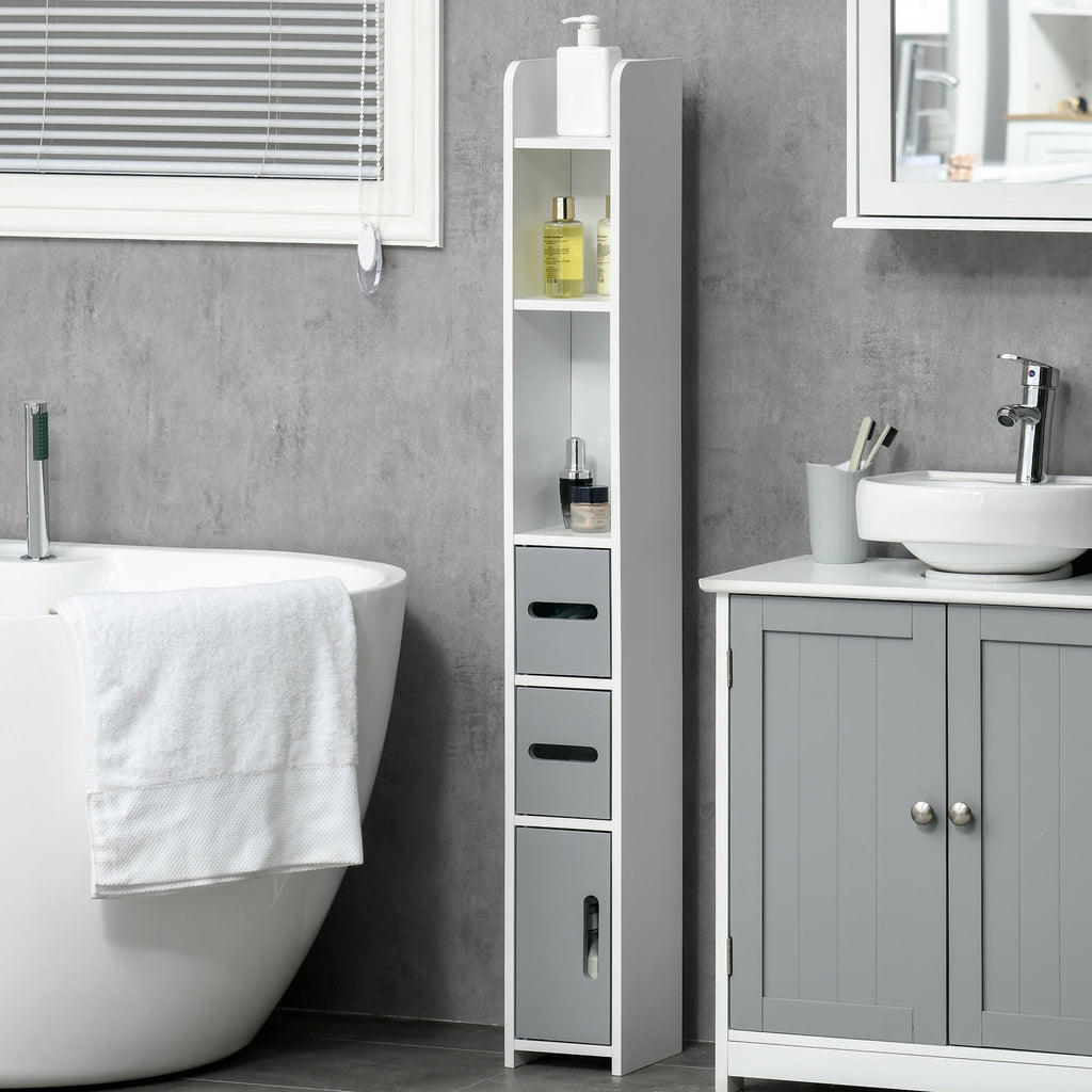 Easycomfort Colonna Bagno with Mensole e Armadietti, Mobile Alto Salvaspazio in Legno 15x17x120cm, white e Grigio