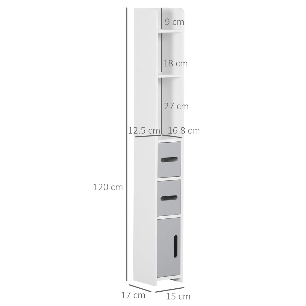 Easycomfort Colonna Bagno with Mensole e Armadietti, Mobile Alto Salvaspazio in Legno 15x17x120cm, white e Grigio