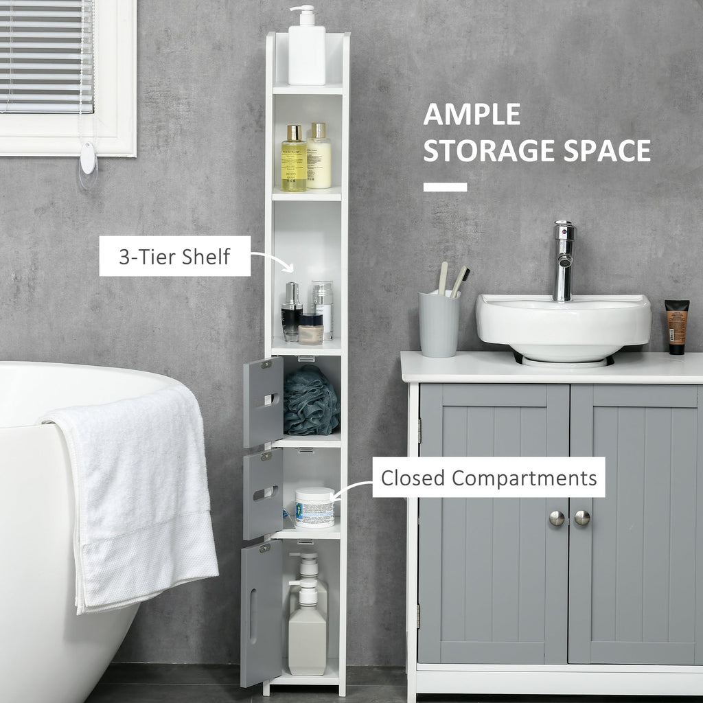 Easycomfort Colonna Bagno with Mensole e Armadietti, Mobile Alto Salvaspazio in Legno 15x17x120cm, white e Grigio
