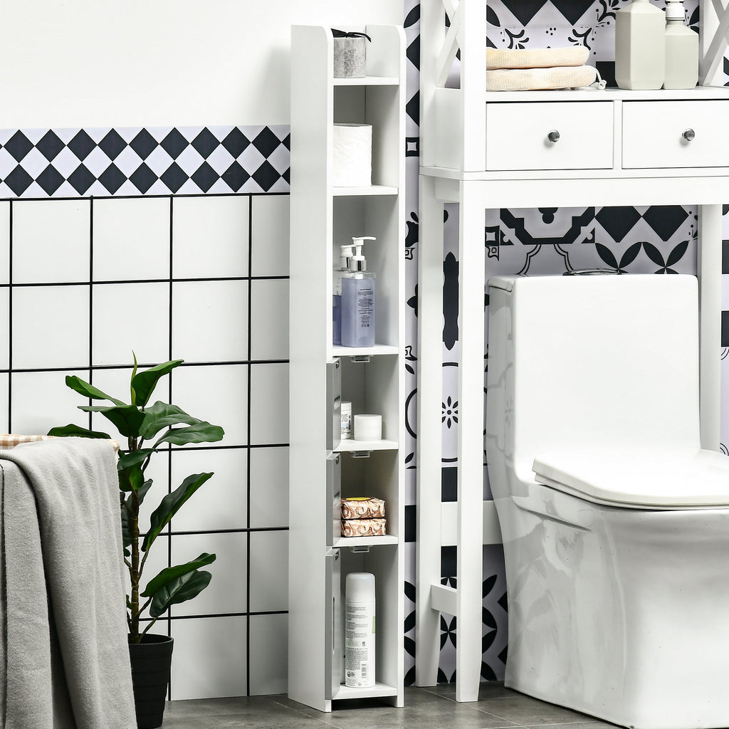Easycomfort Colonna Bagno with Mensole e Armadietti, Mobile Alto Salvaspazio in Legno 15x17x120cm, white e Grigio