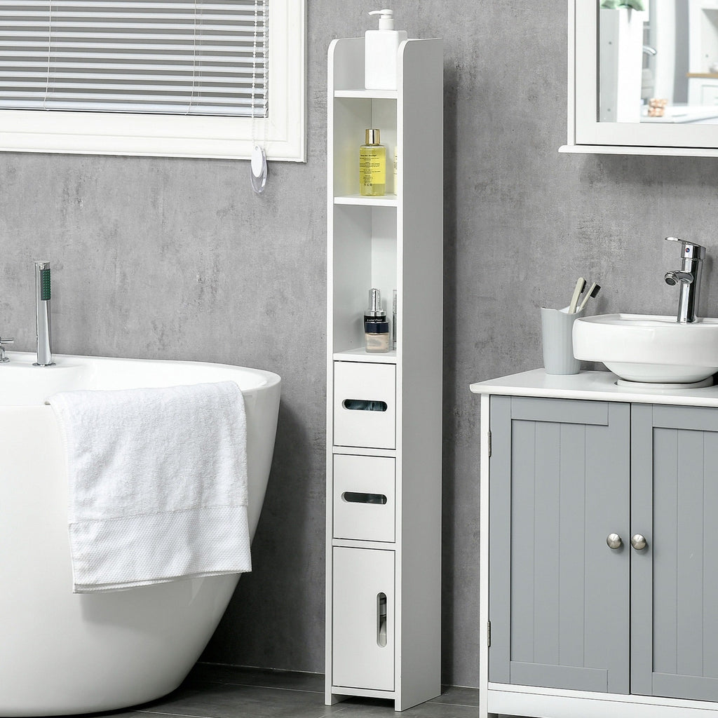 Easycomfort Colonna Bagno with Mensole e Armadietti, Mobile Alto Salvaspazio in Legno 15x17x120cm, white