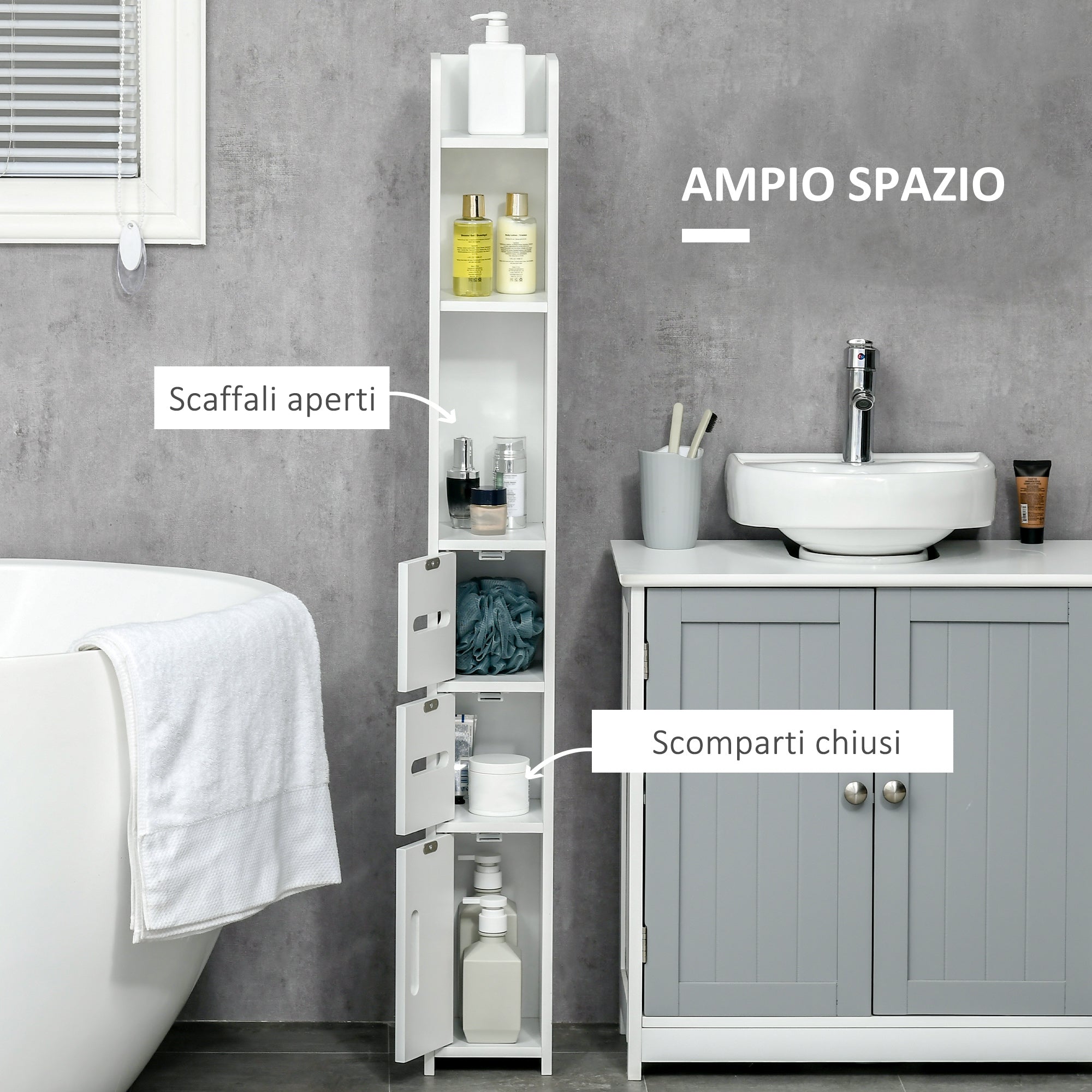Easycomfort Colonna Bagno with Mensole e Armadietti, Mobile Alto Salvaspazio in Legno 15x17x120cm, white