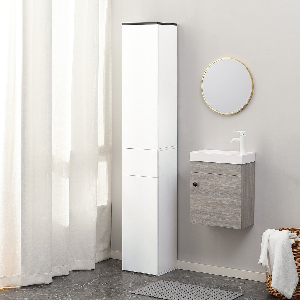 Easycomfort Mobile Bagno with Ripiano Regolabile, 2 Ripiani Chiusi e un Cassetto in Legno, 30x28x180 cm, white
