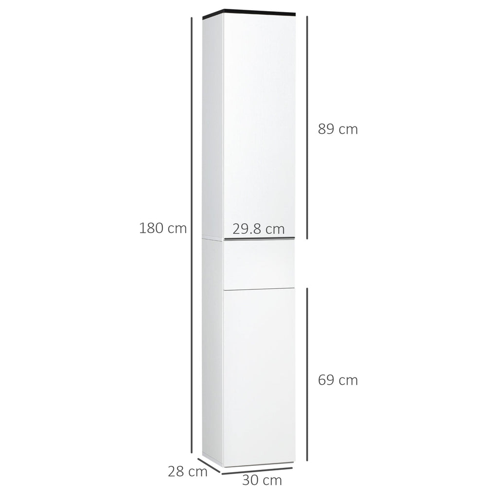 Easycomfort Mobile Bagno with Ripiano Regolabile, 2 Ripiani Chiusi e un Cassetto in Legno, 30x28x180 cm, white