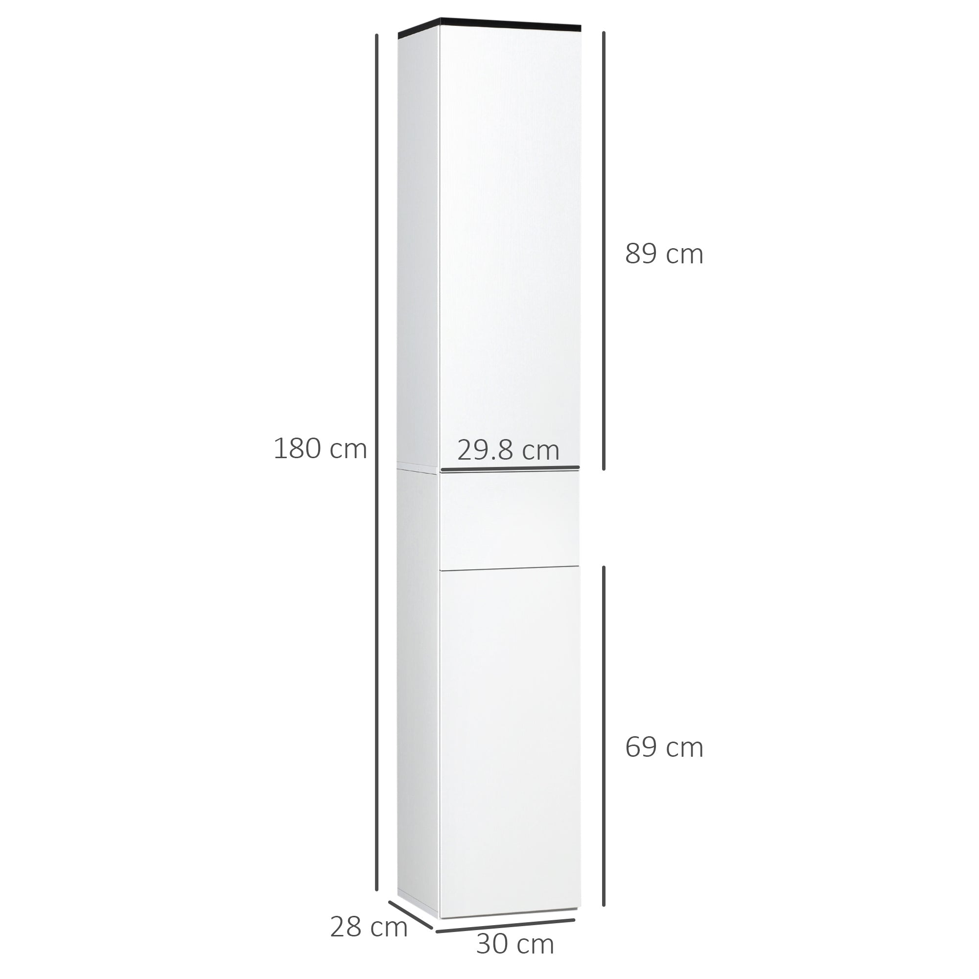 Easycomfort Mobile Bagno with Ripiano Regolabile, 2 Ripiani Chiusi e un Cassetto in Legno, 30x28x180 cm, white
