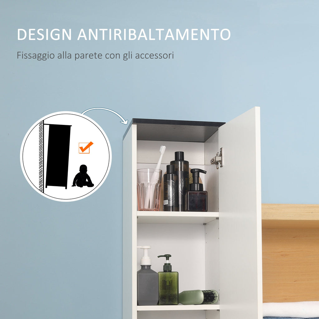 Easycomfort Mobile Bagno with Ripiano Regolabile, 2 Ripiani Chiusi e un Cassetto in Legno, 30x28x180 cm, white