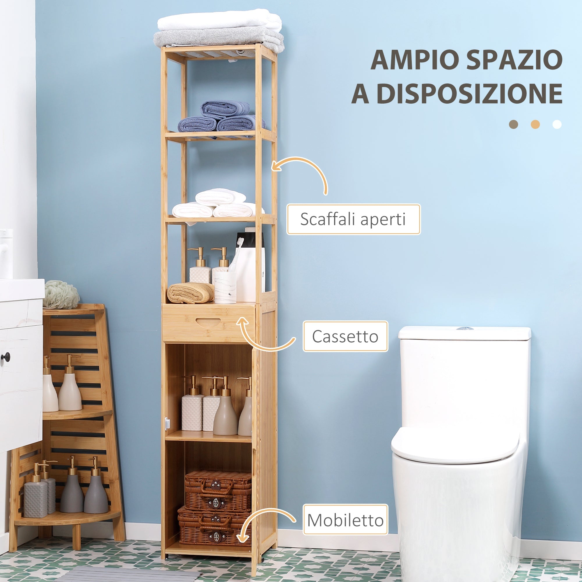 EasyComfort bamboe badkamerkast 32x30x163 cm