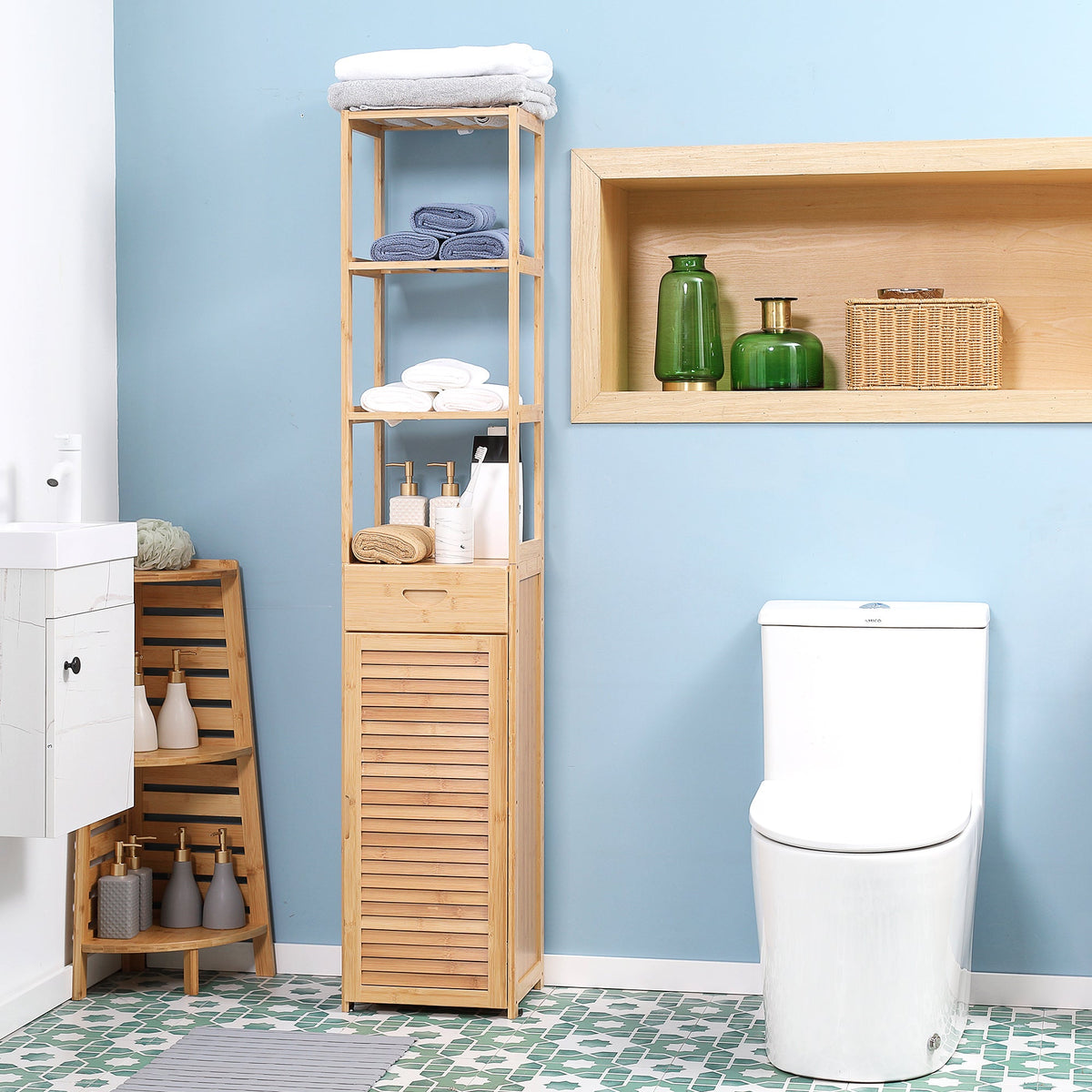 EasyComfort bamboe badkamerkast 32x30x163 cm