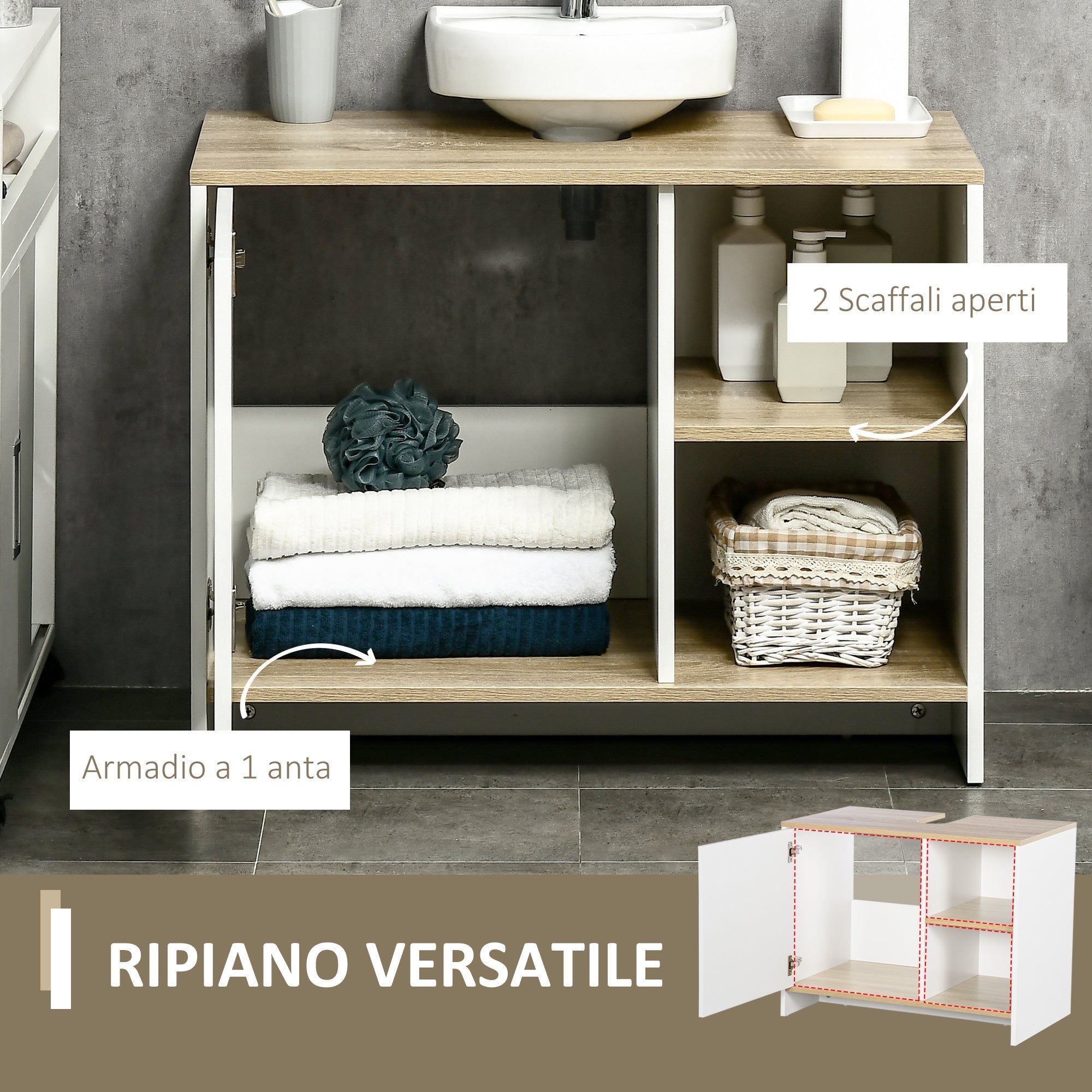 EasyComfort onderkast voor wastafel 77 x 45 x 60 cm - wit/houtkleur