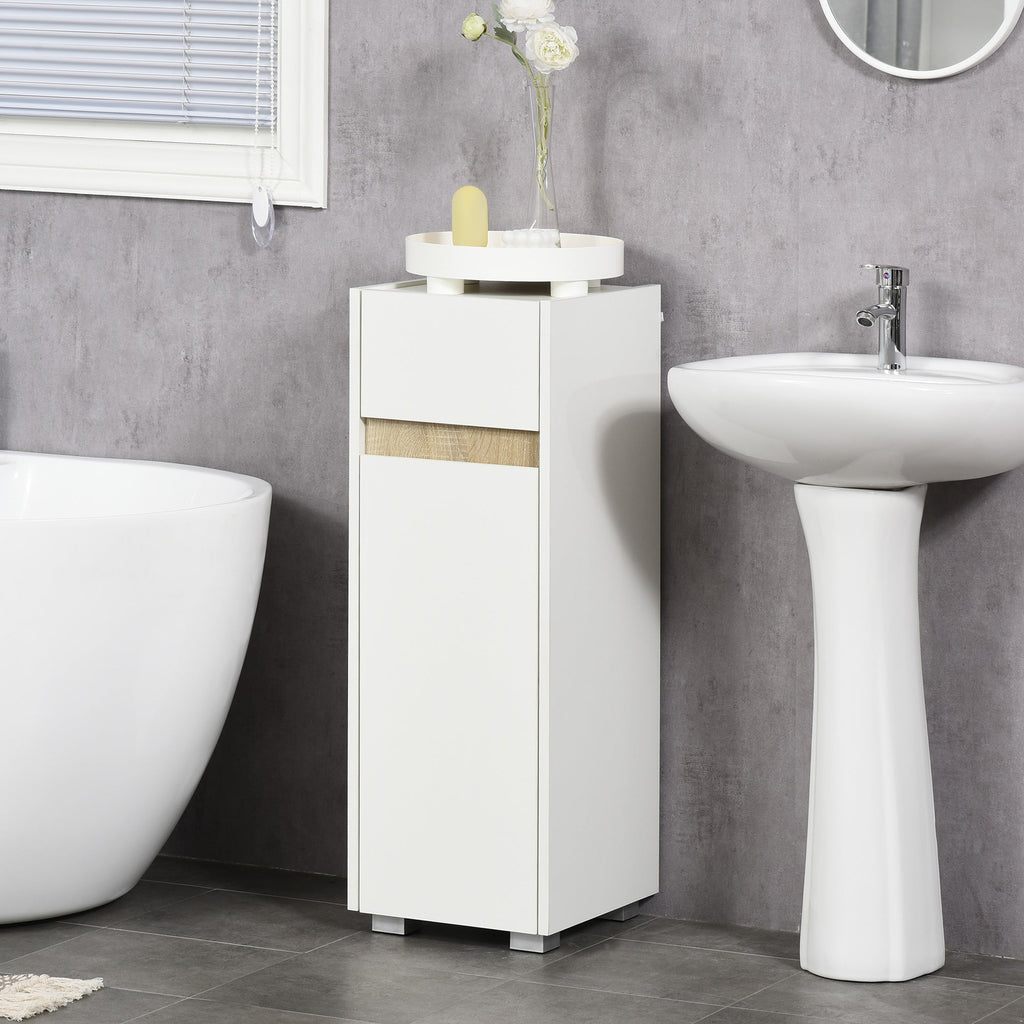 Easycomfort Mobiletto Bagno with Cassetto e Armadietto with Mensola Regolabile in Legno 30x33x88cm, white