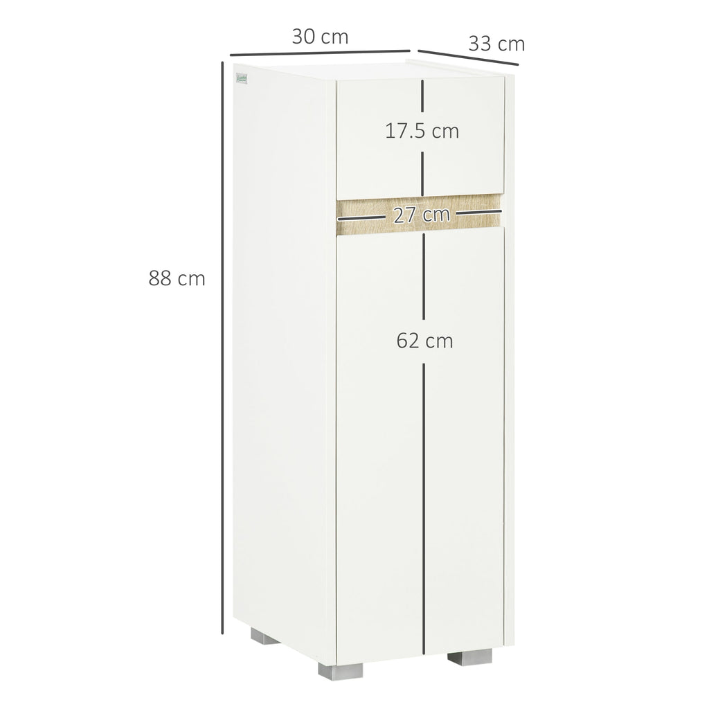 Easycomfort Mobiletto Bagno with Cassetto e Armadietto with Mensola Regolabile in Legno 30x33x88cm, white
