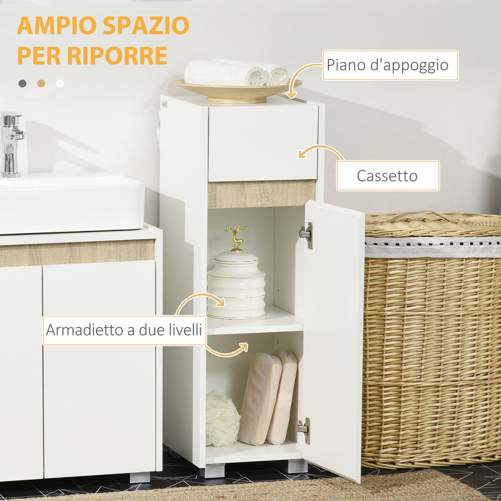 Easycomfort Mobiletto Bagno with Cassetto e Armadietto with Mensola Regolabile in Legno 30x33x88cm, white